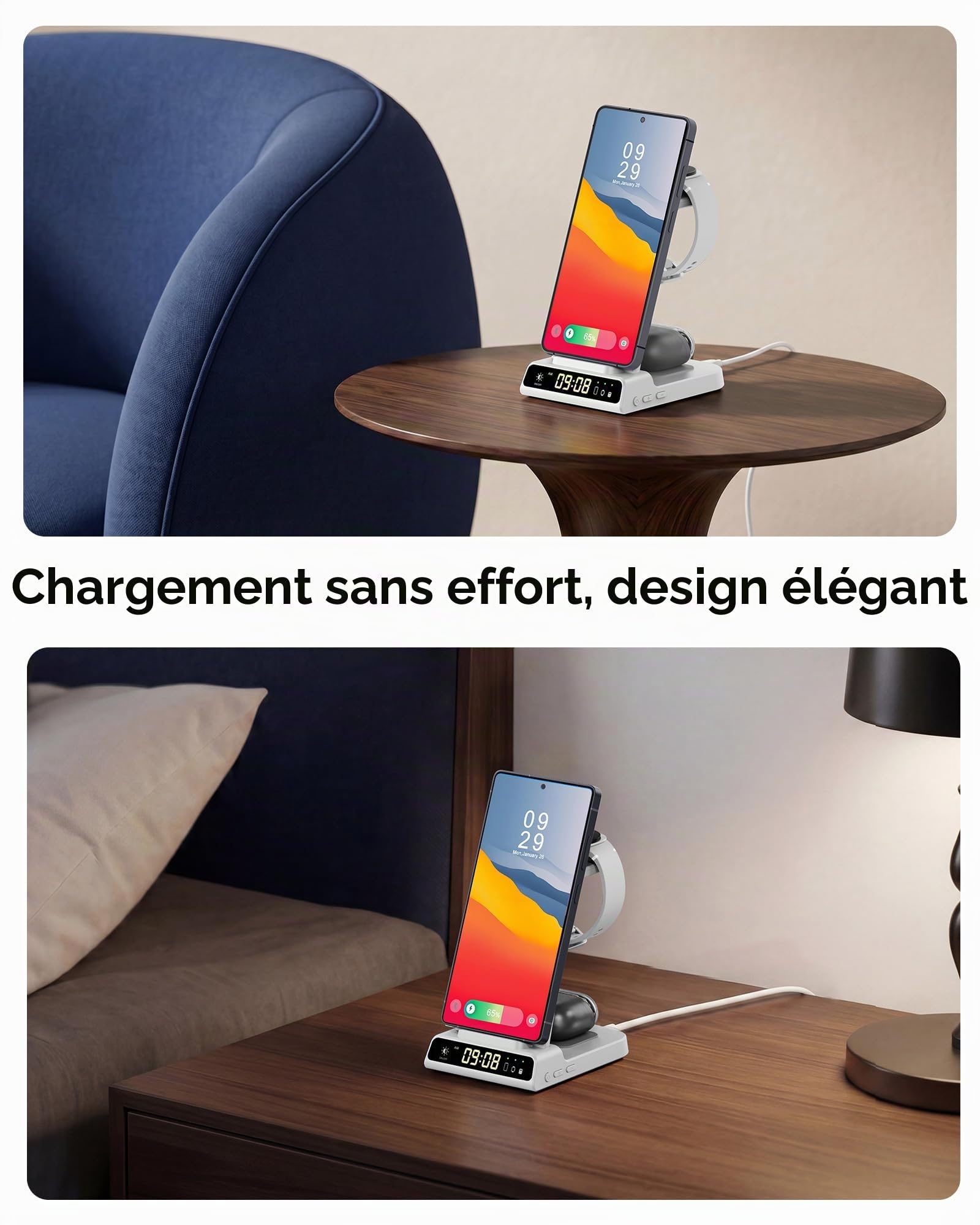 Chargeur Induction pour Samsung S26 Ultra/S26+/S26/S25/S24/S23/Z Flip7, Station de Charge sans Fil 3 en 1 pour Galaxy Watch 8/8 Classic/Ultra/7/6/5 Pro, Galaxy Buds4 Pro/4/3 (sans Adaptateur)