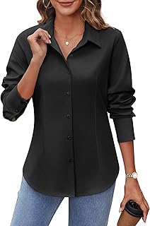 Women's Button Down Shirts Long Sleeve Button-up Dress Shirt Fitted Business Collared Work Office Suit Blouses - Buy now