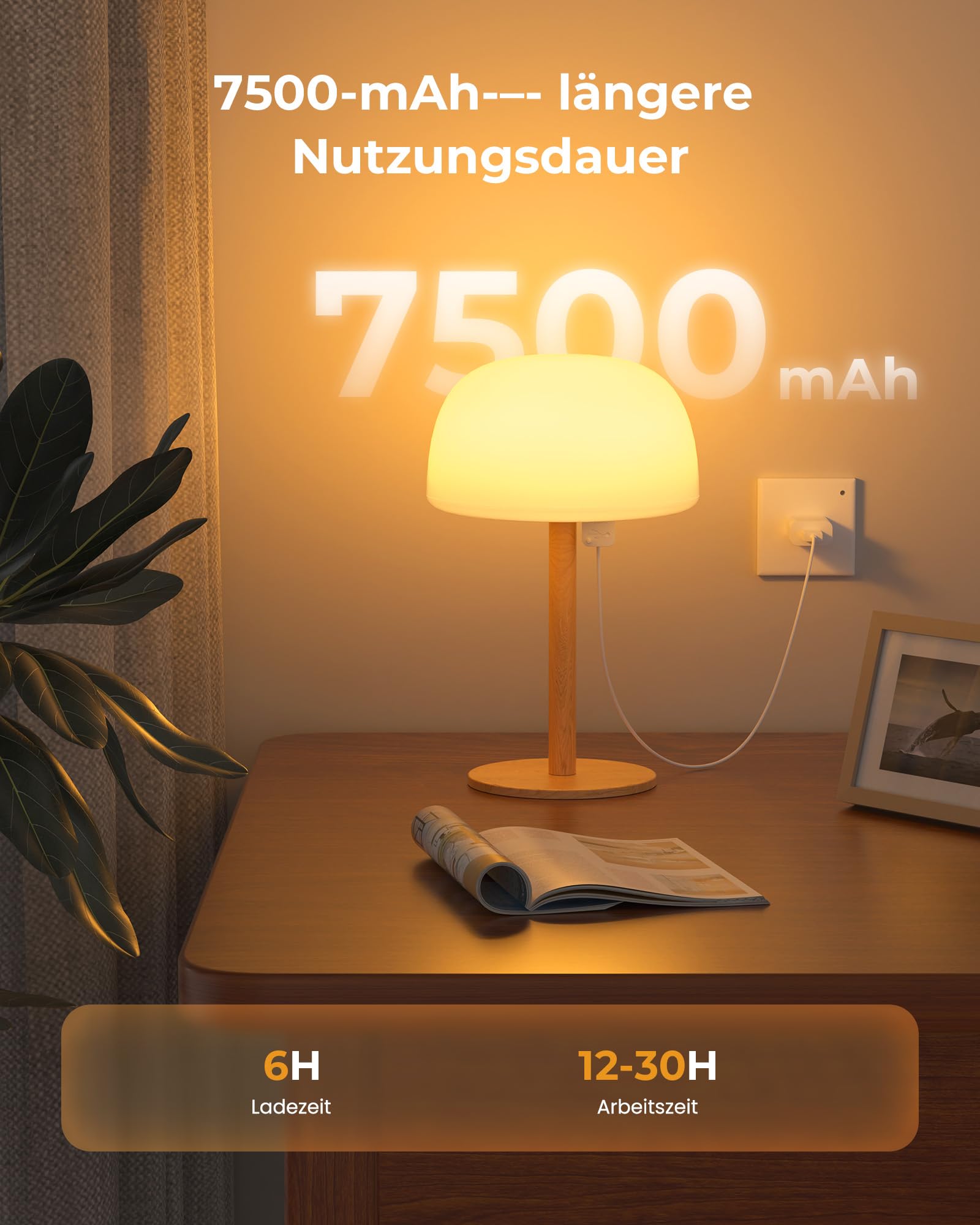 IP65 Wasserdicht Duschlampe, Tischlampe Kabellos Akku 7500 mAh, Touch Nachttischlampe mit Speicherfunktion für Schlafzimmer, Dimmbar 15 RGB Farben, LED Lampe Outdoor, Terrasse, Café, 2p