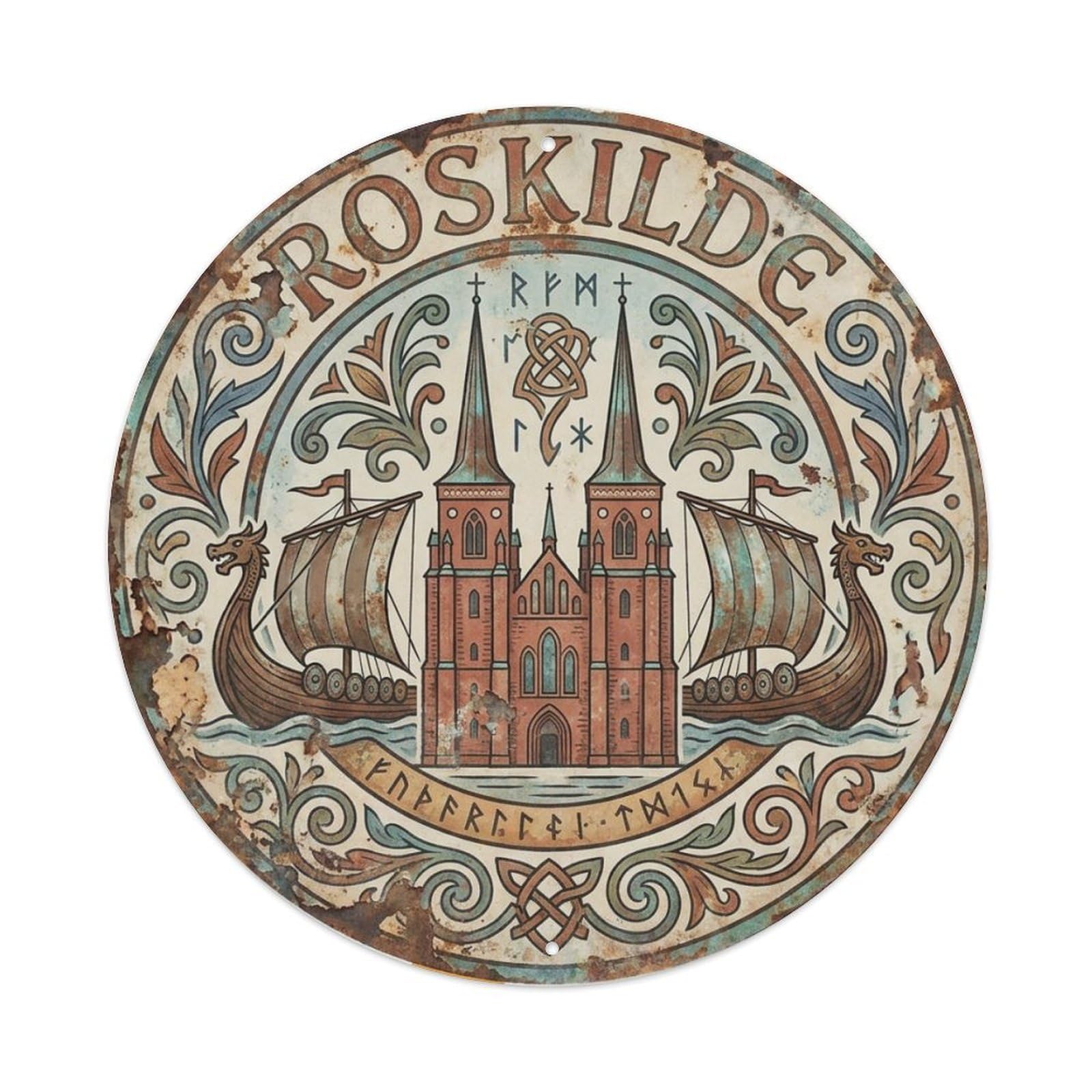 Travel Vintage Denmark Roskilde Metal Tin Sign