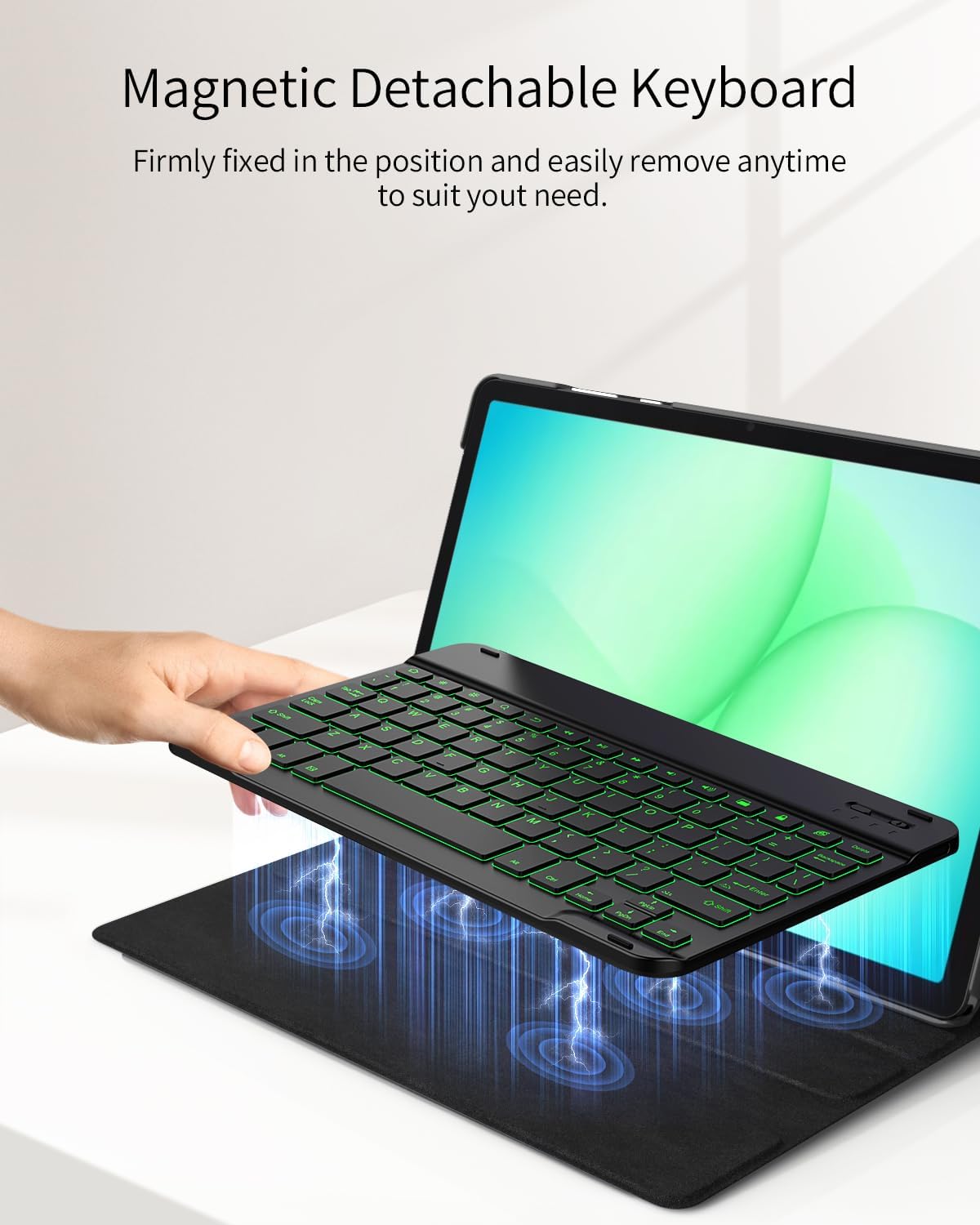 TiMOVO Keyboard Case for Samsung Galaxy Tab A11 Plus/A11+ 2026, Wireless Magnetic Detachable Keyboard with LED Backlight, Black
