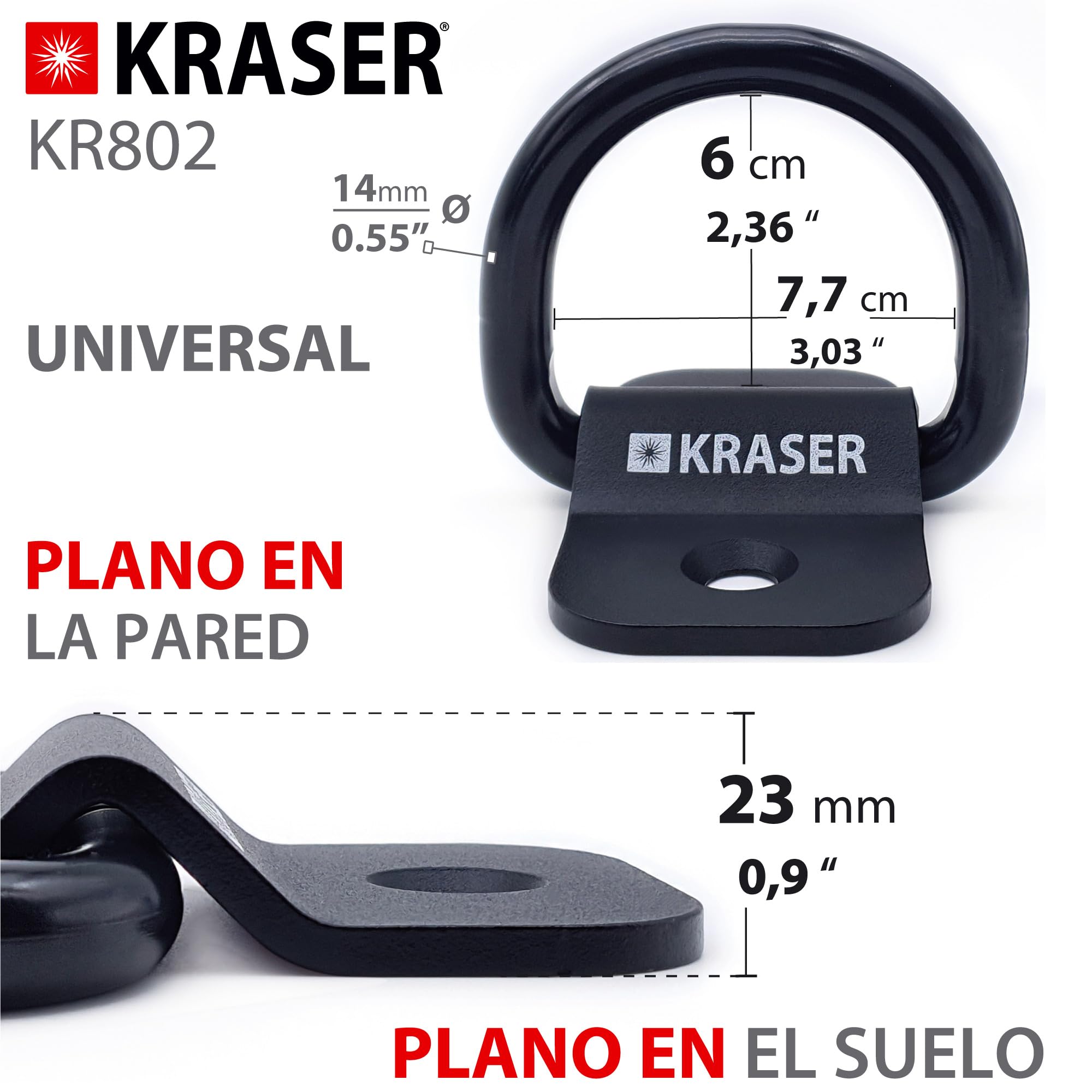 KRASER KR802 Anclaje Suelo Moto con Anilla Basculante ø14, Compacto y Robusto de Acero, Tacos Alta Seguridad Expansivos, Antirrobo Seguridad Fijacion Pared Universal para Anclar Moto Bicicleta Parking