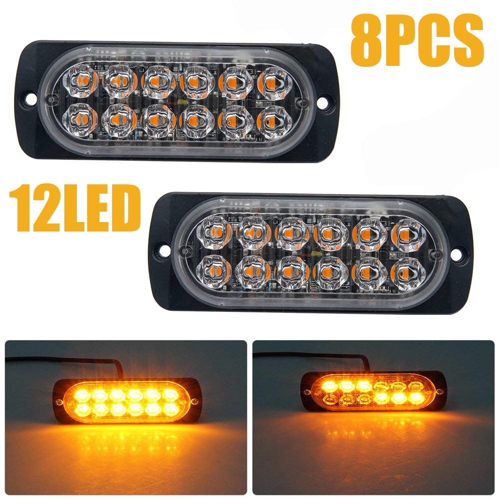 Baceyong Luces estroboscópicas de emergencia para coche, 2/4/6/8/10 unidades, barra de luz ámbar con 12 luces LED con rejilla intermitente de advertencia de fallo para vehículo, remolque, furgoneta