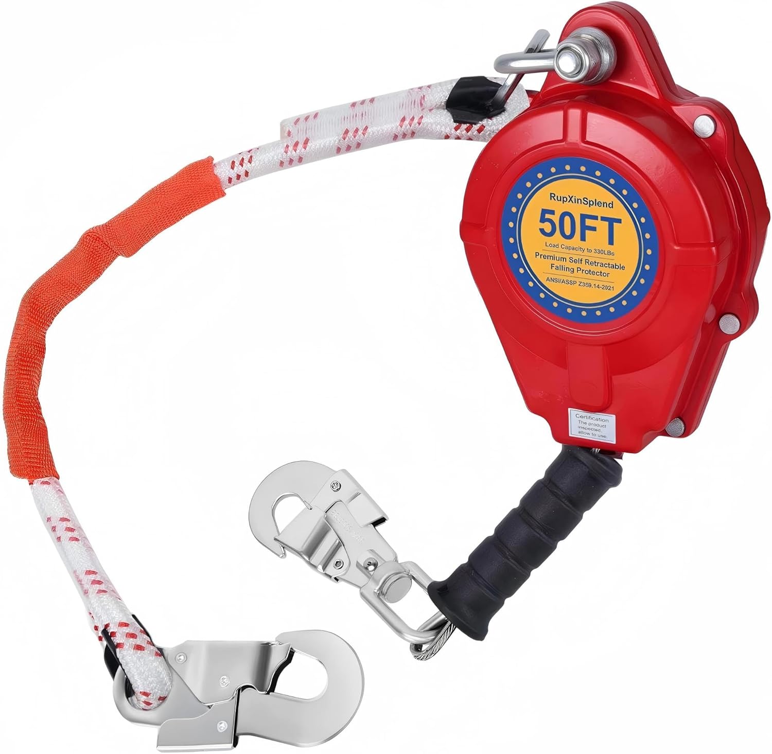 Premium Self Retractable Fall Arrester 33FT Fall Protection Lanyard, Alloy Steel Multi-Strand No-Tangle Safety Rope, Harness, Cable, Double Locking Quick Brake Safety Hook, Gear for High-Altitude Work