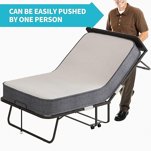 Miniatura 9 de CECER Cama plegable con colchón de espuma de 5 pulgadas, cama plegable de 75 x 31 pulgadas, cama de invitados de tamaño cuna que ahorra espacio con