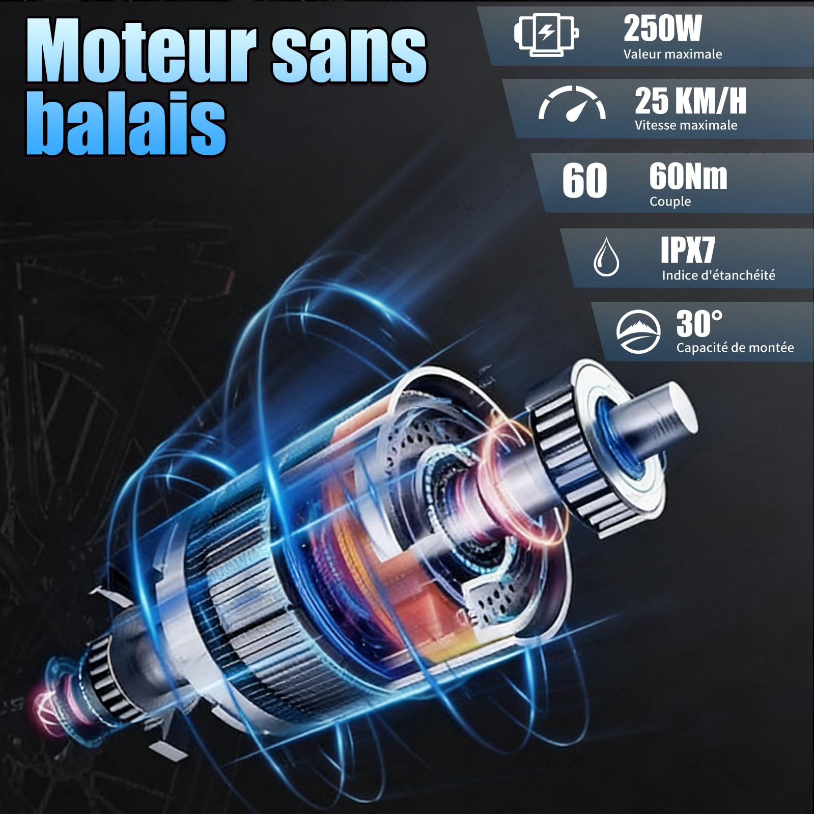 27M204 Vélo électrique pour homme, 27,5", gris, moteur sans balais 250 W, batterie 36 V 13 Ah, 25 km/h, écran LCD avec contrôle par application, portée jusqu'à 100 km, portée jusqu'à 100 km