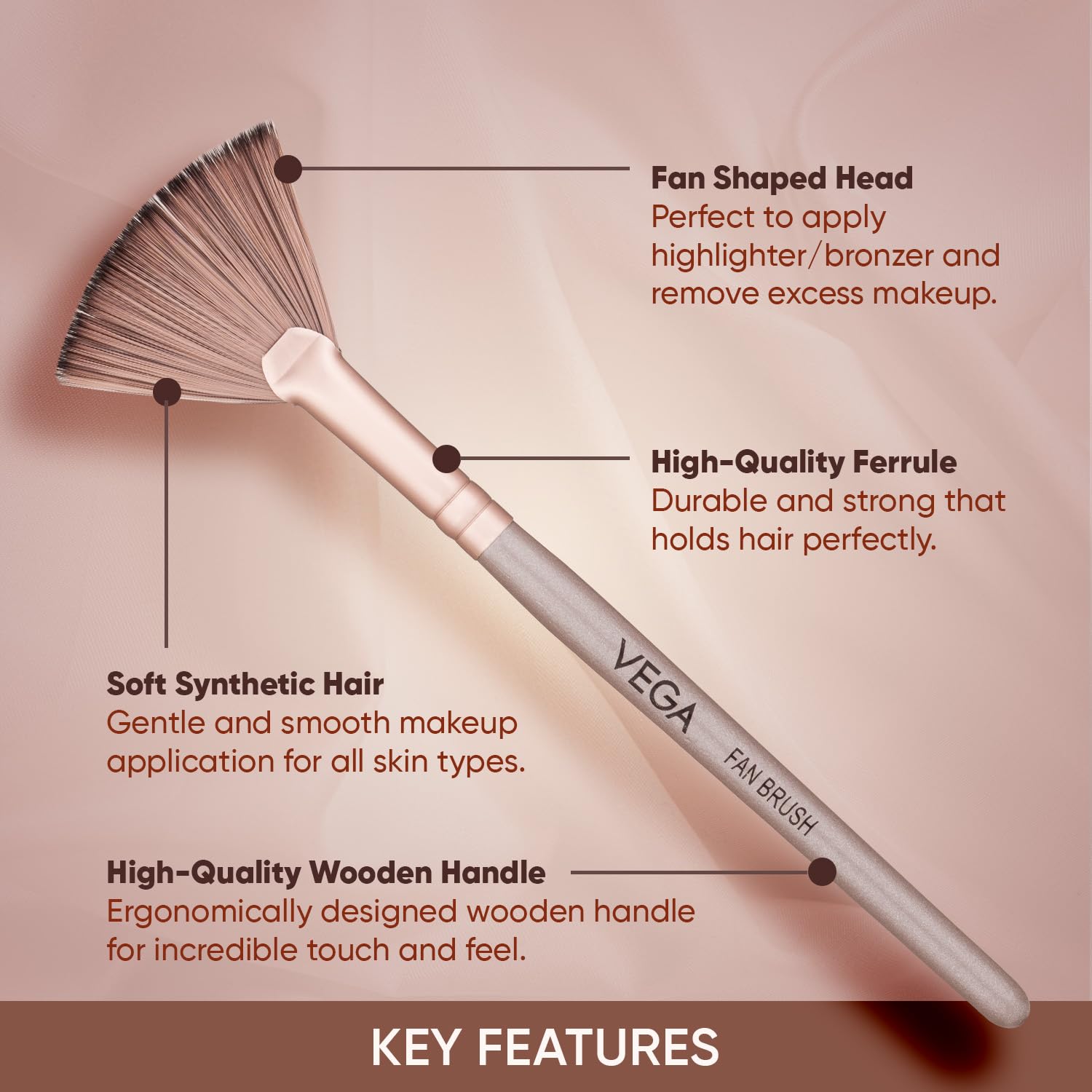 Vega Fan Brush for Face Highlighter, Fan Makeup Brush, Perfect For Highlighting and Remove Access Powder, (MBN-11) 1