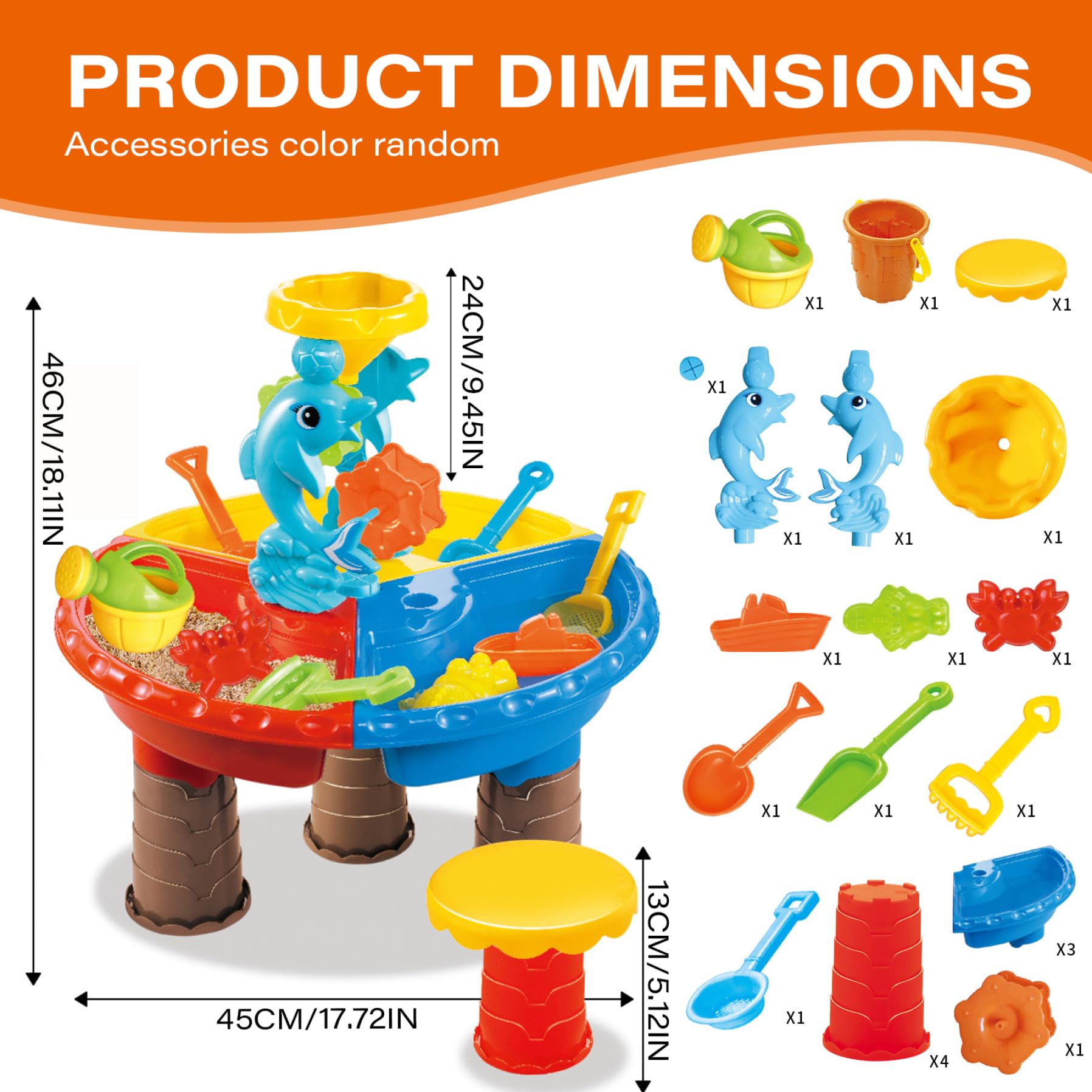 Mesa freática 1 Juego de Mesa de Arena Colorida con Lindo delfín ABS sensorial Interactivo Desarrollo Entre Padres e Hijos Agua y Arena para Interior al Aire Libre Playa Redonda