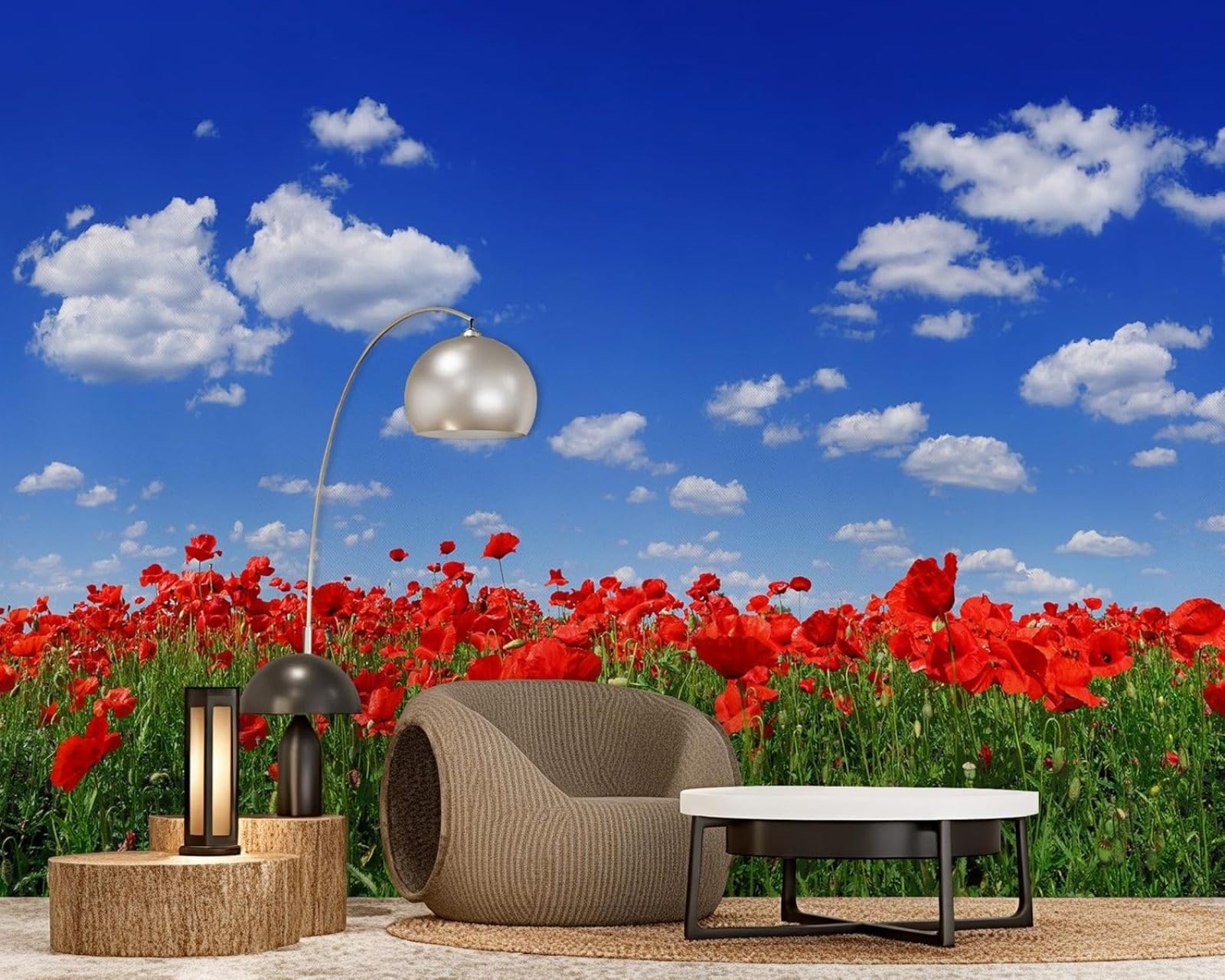 hgjdjhnf Photo Wallpaper Field Flowers Blue Sky Red Poppies Flower Meadow Non-Woven ModernLiving Room Bedroom Children's RoomDecoration Motif,150cmx105cmSticker - Background- Painting -