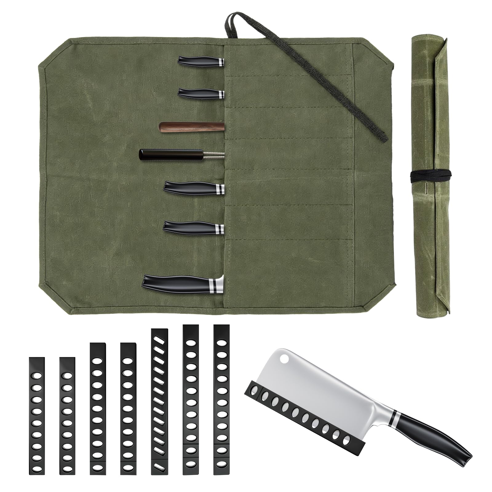 Hounyou 7 Slot Knife Roll Bag for Chefs, Waxed Canvas Knife Case with Knife Guard