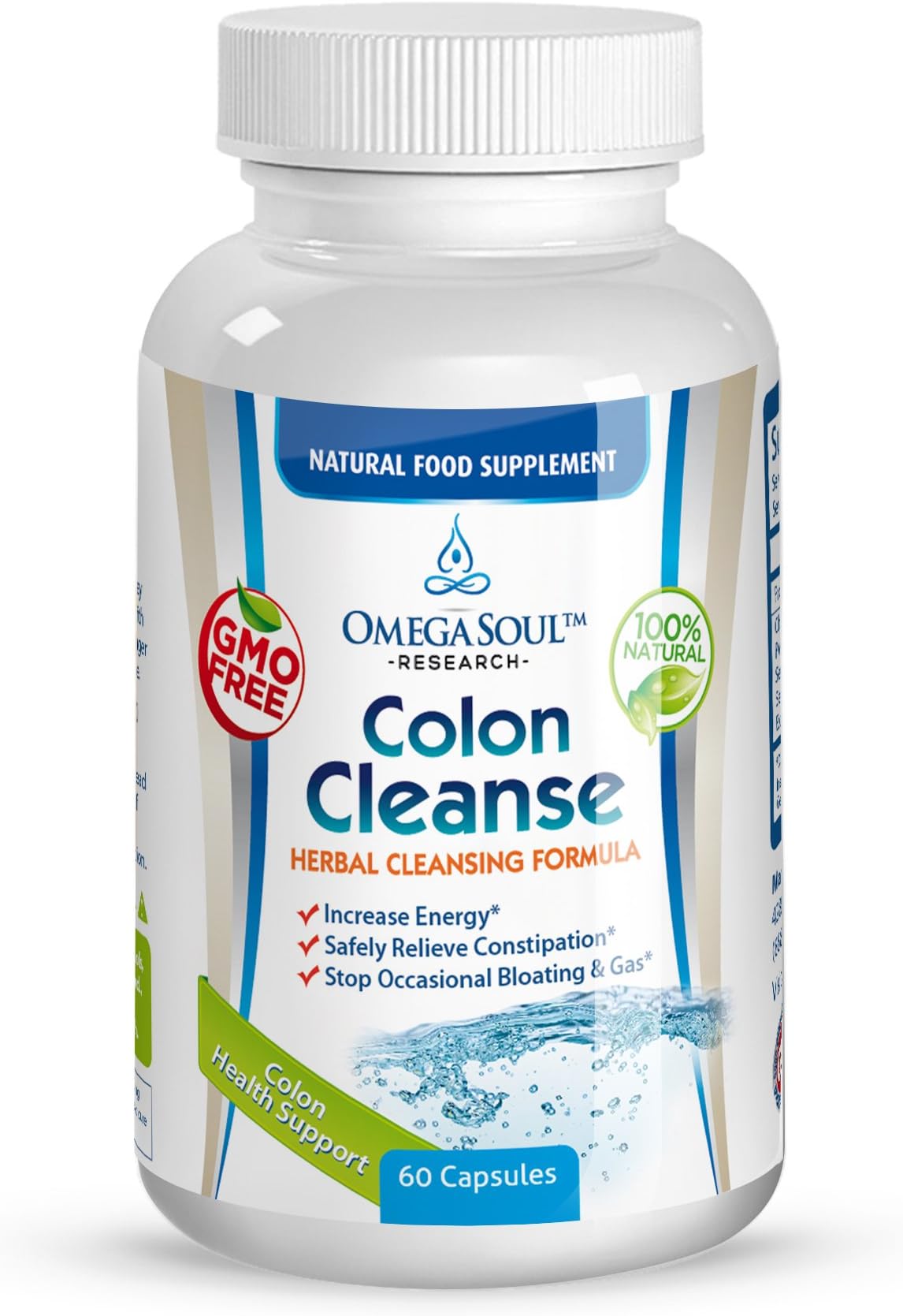 Natural Colon Health Formula - 100% Pure Gentle and Natural Bowel Cleanse Detox Cleanser by Omega Soul