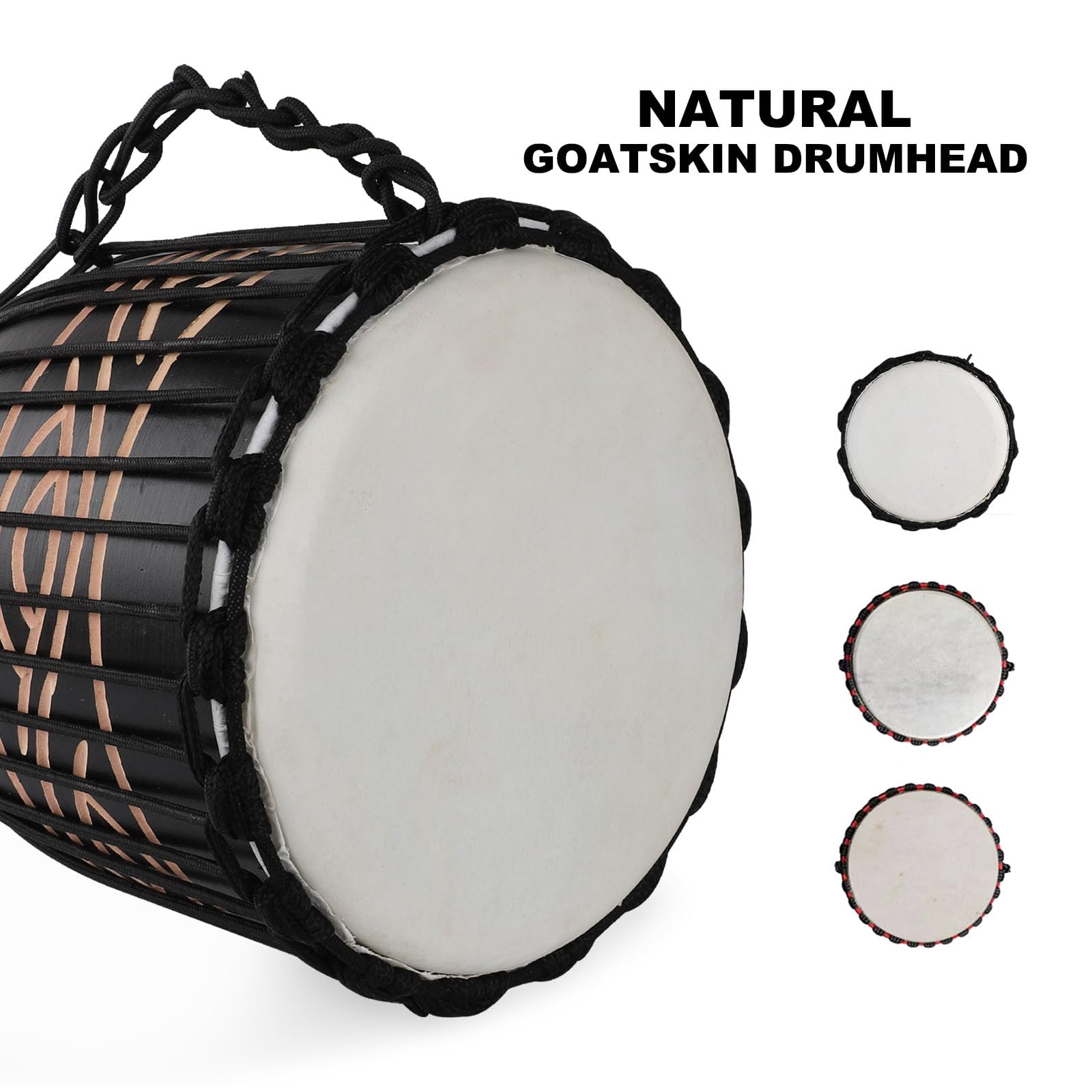 Djembe Drum for Adults,African Drum 10'' x 20'' Mahogany Goatskin Drumhead Hand Drums for Beginners (Black)