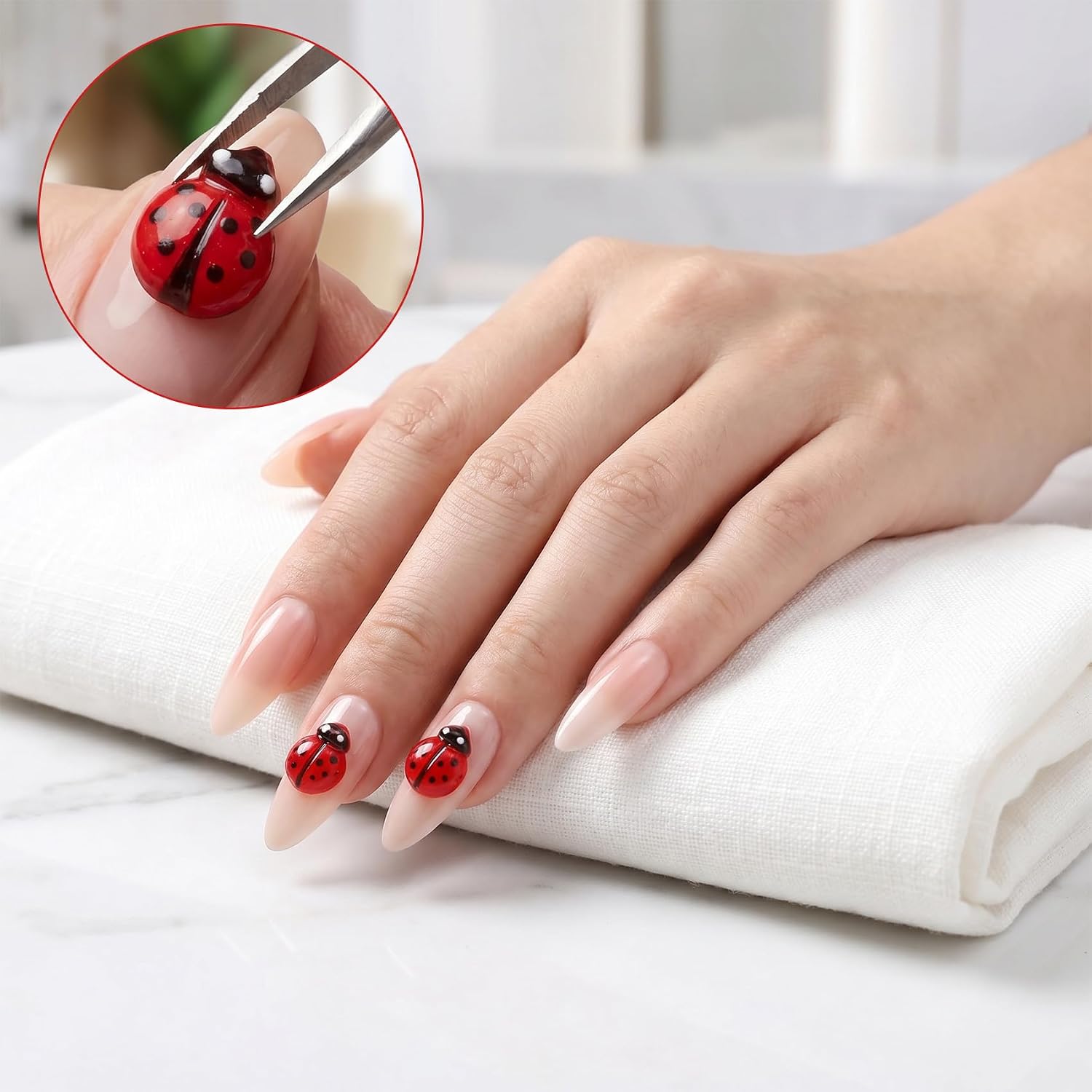 50pcs Lady Bug Nail Charms, 2 Styles 3D Ladybug Beads with Open/Closed Wings, Mini Flatback Ladybugs Nail Charms Insect Accessories Decoration for Home Salon DIY Manicure - Red