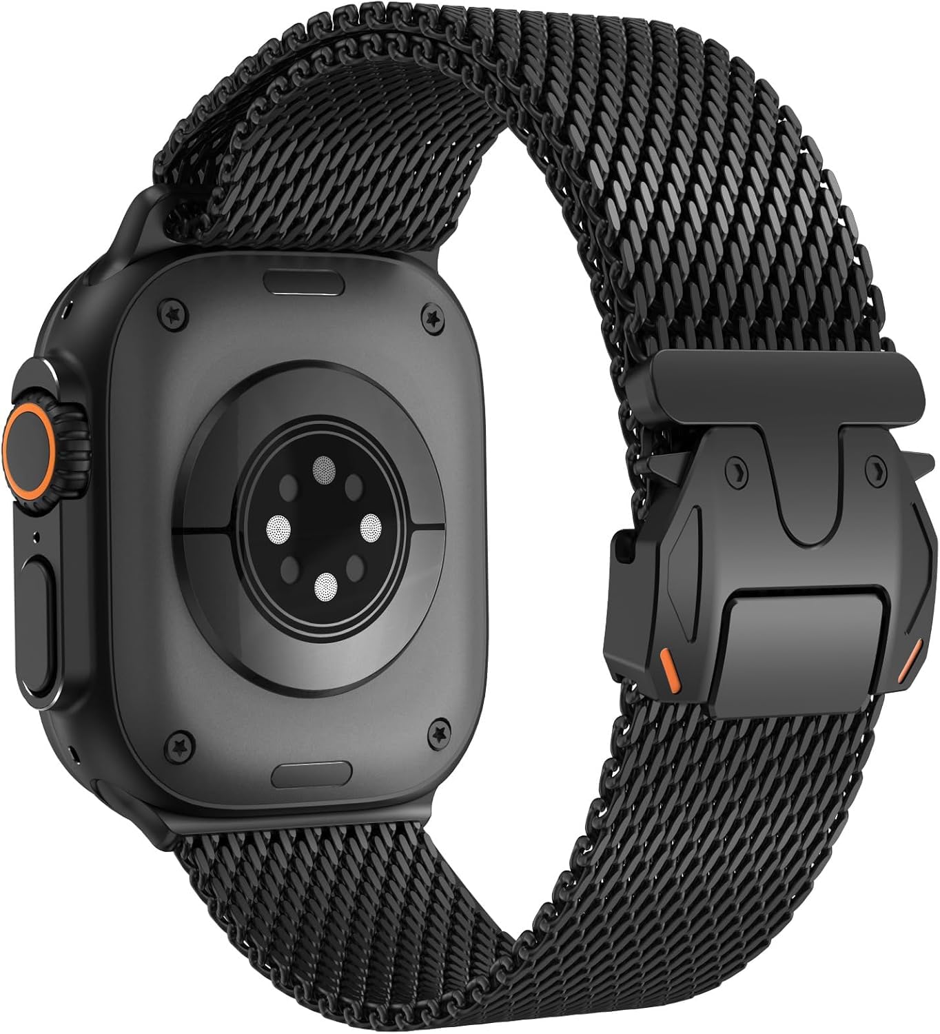 Milanese Loop Parachute-Style Stainless Steel Metal Strap Compatible With Apple Watch Ultra 3 | 2 | Ultra Strap 49mm, Series 11 | 10 46mm, Series 9 | 8 | 7 45mm, Series 6 | 5 | 4 | SE3 | S2 44mm - Black-image-45
