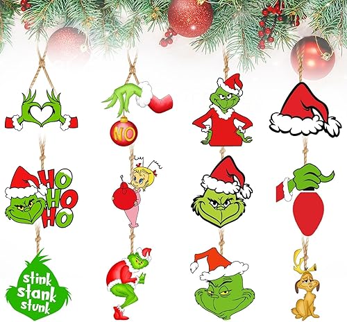 24 adornos de madera de Navidad, adornos de árbol de Navidad, adornos colgantes de madera de Navidad para Navidad, vacaciones, Año Nuevo, invierno,