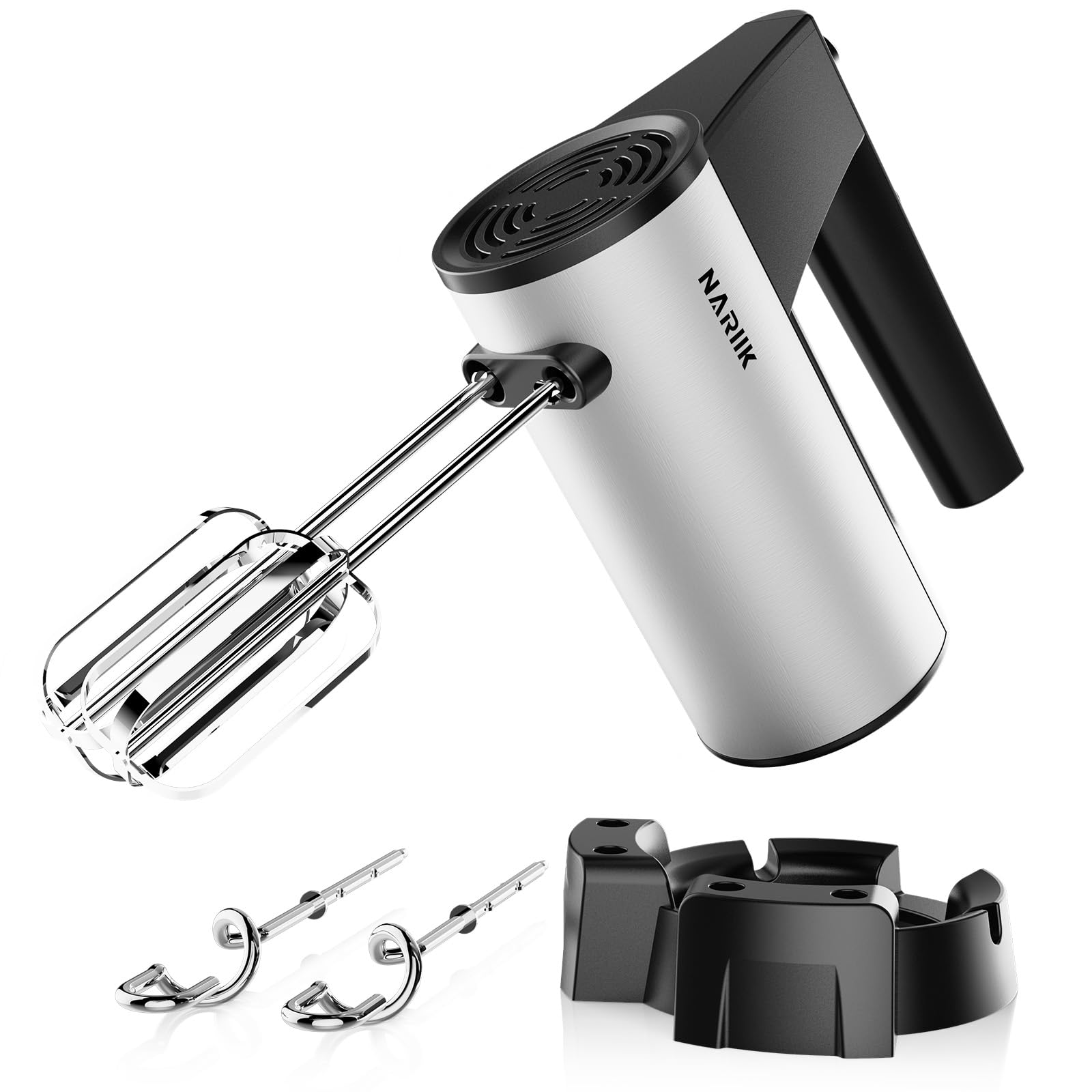 Mezclador de mano eléctrico, mezclador de mano de cocina de 600 W, velocidad Turbo Boost/autocontrol + 5 velocidades + botón de expulsión + batidores de mano de acero inoxidable x 2 y ganchos de masa