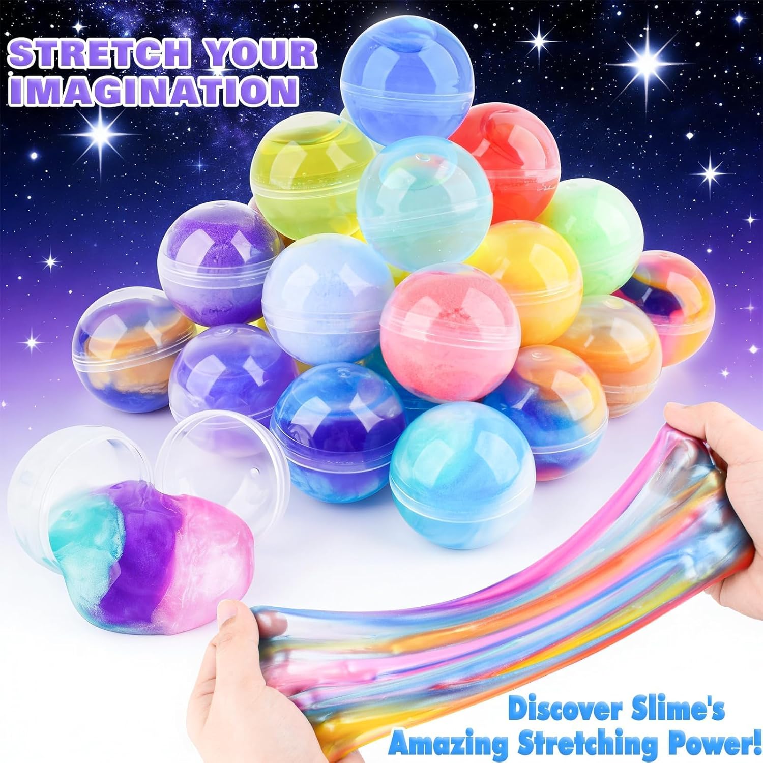 Slime Party Favors, 32 Pack Galaxy Slime Balls - Stretchy, Non-Sticky Stress Relief, Color Slime Toys for Girls and Boys, Easter Basket Stuffers, Classroom Rewards, Birthday Party Favors