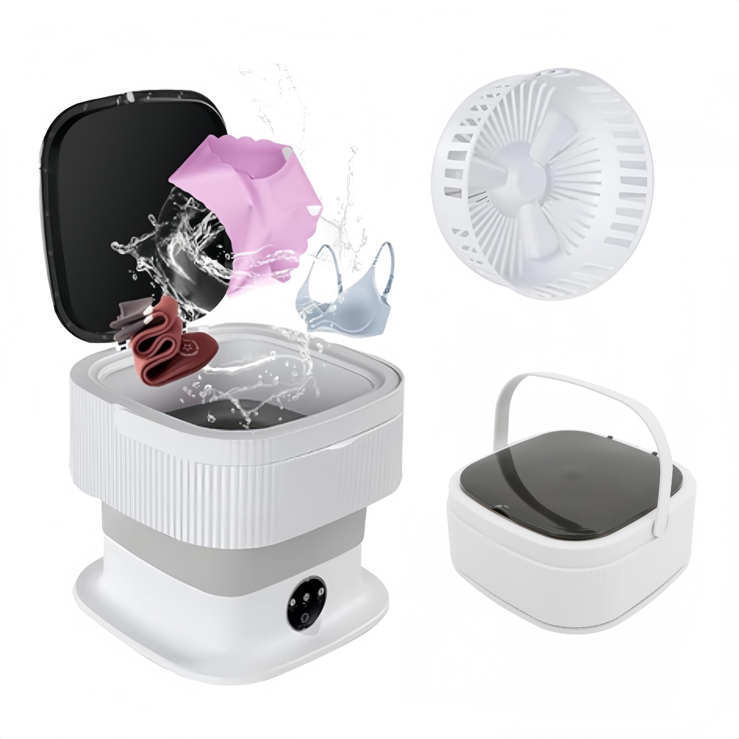 Mini Machine à Laver Pliable 10L, Portable Lave-Linge Compact Électrique avec Essorage, 3 Programmes, Idéal pour Studio, Camping ou Dépannage, Gris