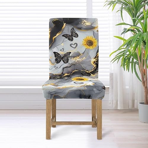 Miniatura 5 de HUGS IDEA Butterfly Marble Texture Dining Chair Covers Set of 6 Stretch Kitchen Chair Covers Washable Dining Chairs Slipcovers Cubre Sillas para