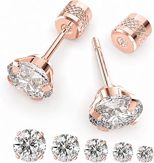 5-6 pairs Push-in Flat Back Stud Earrings Hypoallergenic Surgical Stainless Steel Cubic Zirconia Earrings Studs Set Multi-Pack, CZ Stud Earrings for Women Men T
