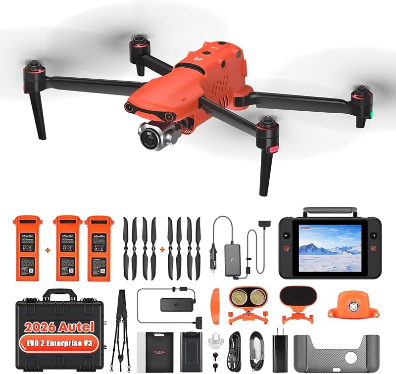 Robotics EVO II PRO Enterprise V3 con foco/parlante/estroboscópico | CMOS 6K 1", 20MP y 6K/30fps, brazos de fibra de carbono, vuelo de 42 minutos, transmisión de video de 15KM para seguridad pública, identificación remota actualizada