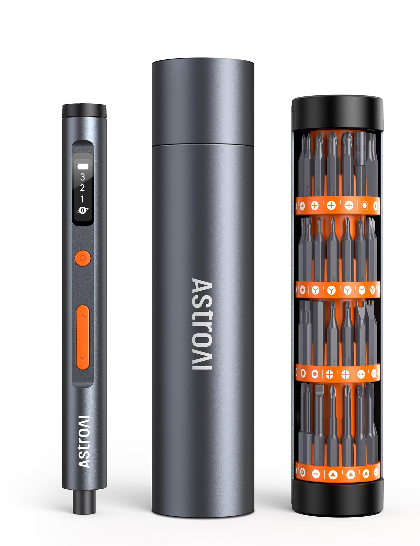 AstroAI ES60 3.7V Mini Electric Screwdriver, 63-in-1 Electric Screwdriver Cordless Set with 60 Magnetic Bits, Rotatable Magnetic Storage, Repair Tool Kit for Phone Camera Laptop Watch