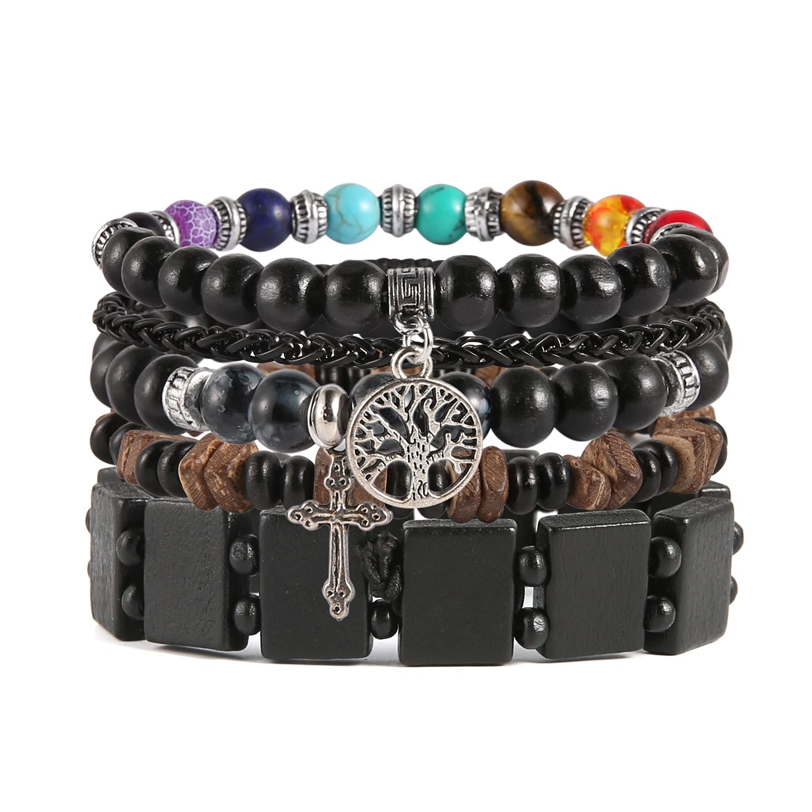 HZMAN Wrap Bracelets Men Women, Hemp Cords Wood Beads Ethnic Tribal Bracelets, Leather Wristbands