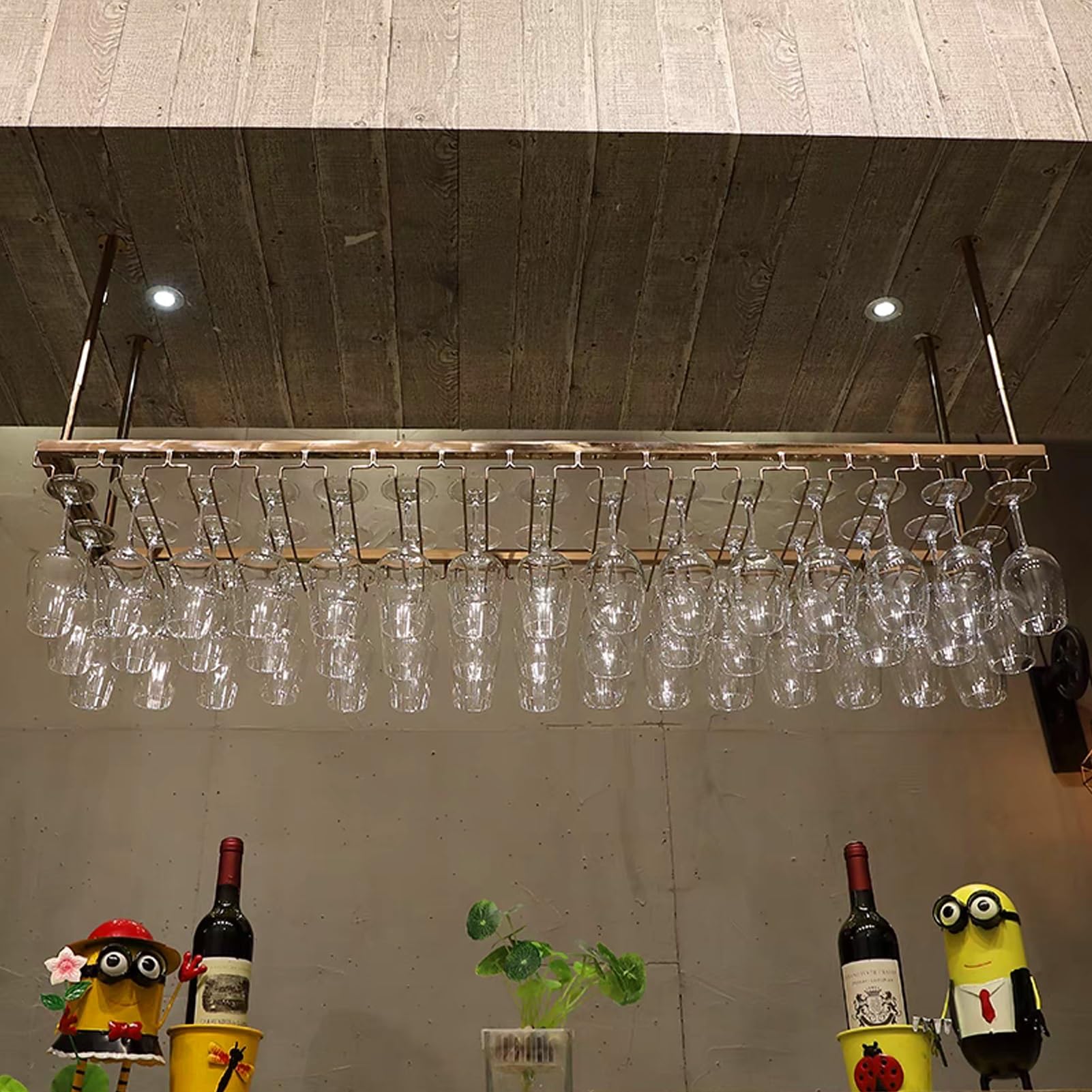 Étagère de plafond en or pour verres à pied | Design suspendu chic 100x35cm