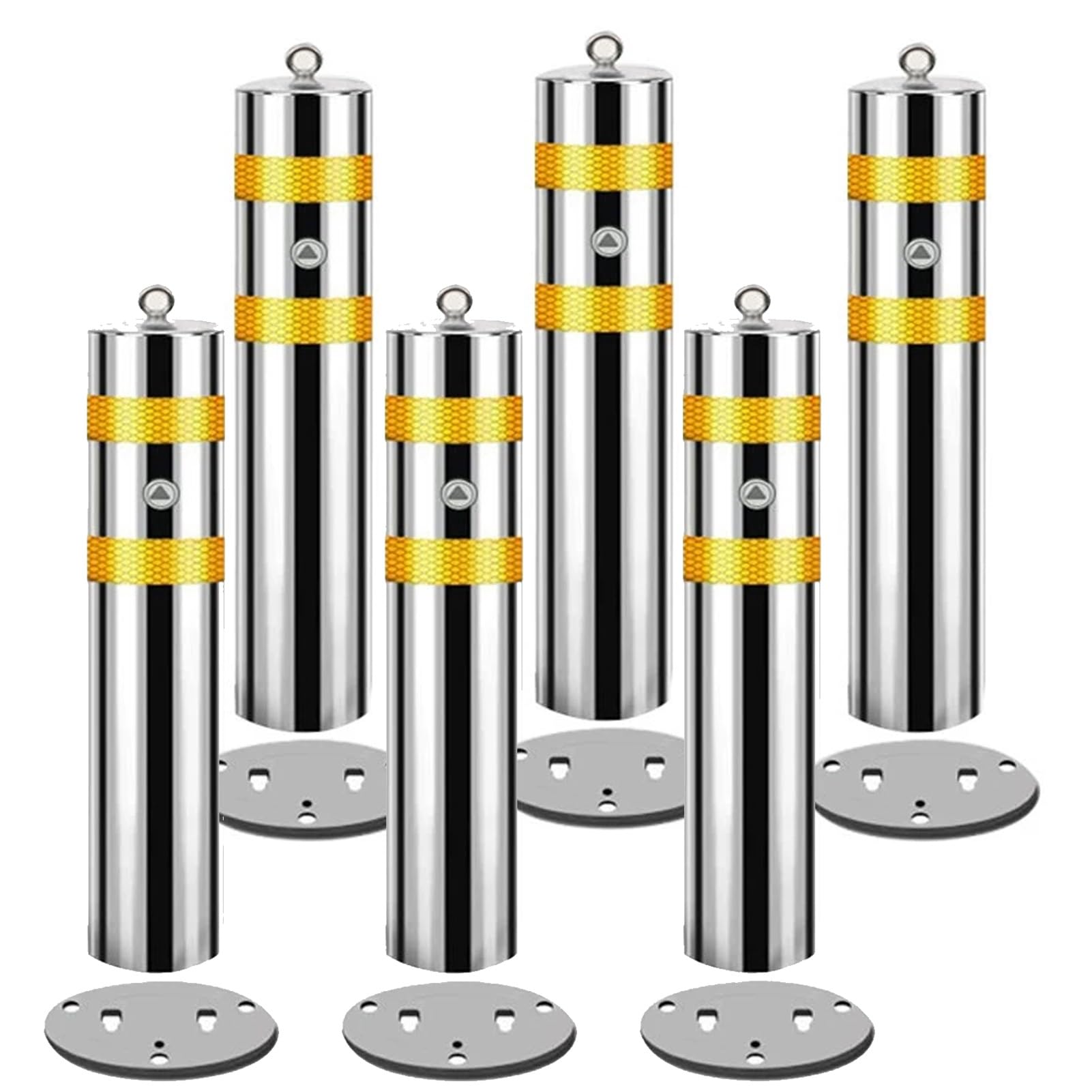 HCZKIUJY Removable Safety Bollard, Driveways Stainless Steel Security Posts, Delineator Post for Driveways with Reflective Strips, Parking Pole Perfect for High-Traffic Areas (6pcs 15.9cm/6.2in)