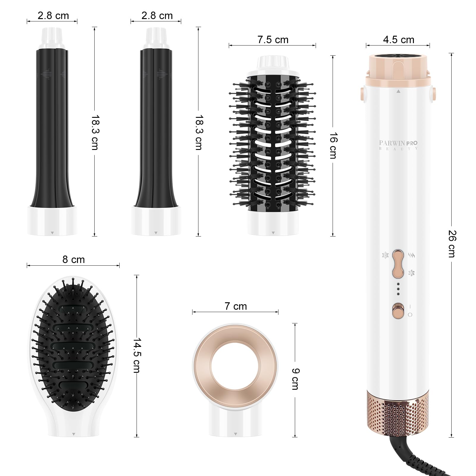 5-en-1 Air Styler & Fer à Boucler PARWIN PRO BEAUTY - Soins Ionisants, Réduction des Frisottis, Pour Coiffer, Gainer, Boucler et Lisser