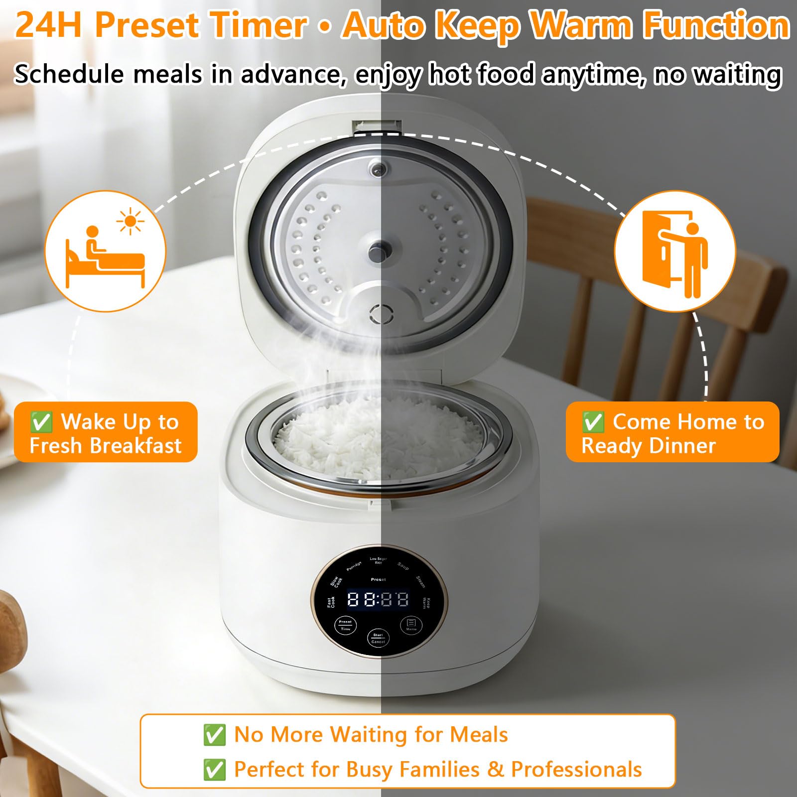 2L Low Sugar Reiskocher, Rice Cooker mit Low Carb Funktion, 500W Digitaler Multikocher mit 24-Stunden-Verzögerungstimer und 8-Warmhaltefunktion – Ideal für Weißreis, Brei, Suppen und Getreide