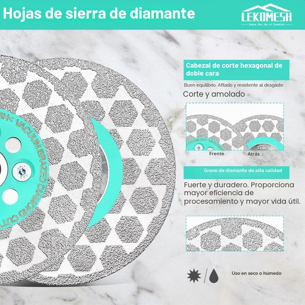Disco Porcelanico 115mm - LEKOMESH Disco Diamante Doble Cara 115mm para Corte y Rectificado de Porcelánico, Cerámica, Azulejos, Mármol, Granito, Hormigón, Rosca M14
