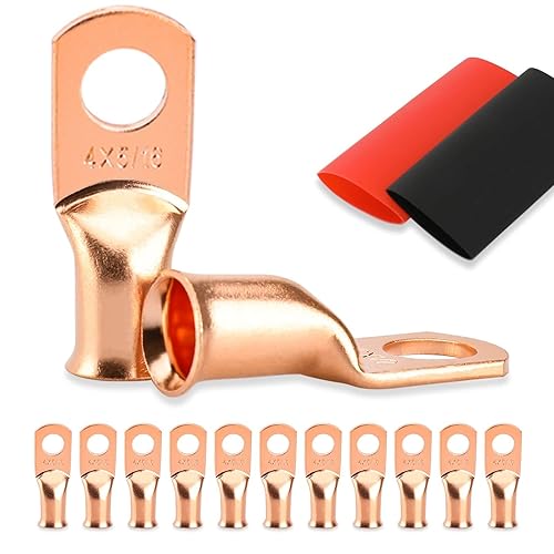 Miniatura 75 de 10 extremos de cable de batería, conectores de alambre de calibre 8, lengüetas de alambre de cobre 3/8, ojales de cobre desnudos con tubo