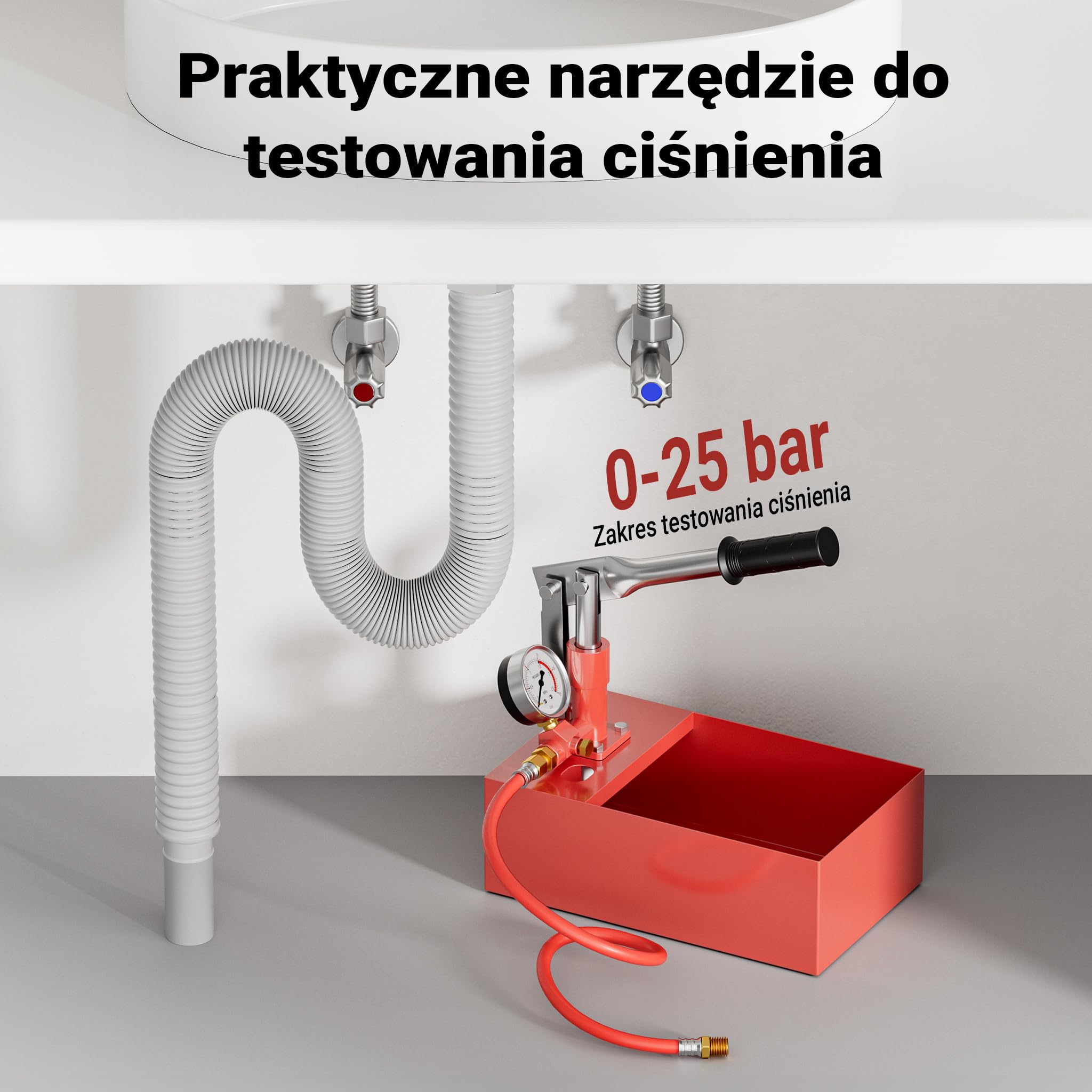 Wiltec Pompa do prób ciśnieniowych 5 l, tester instalacji wodnych 13 ml na pompowanie do testowanie szczelności maks. 25 barów