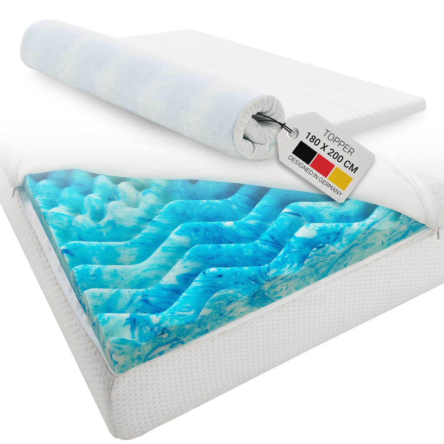 Juskys Topper 180x200 cm aus Memoryschaum, 7-Zonen orthopädisch & atmungsaktiv, 7cm Höhe, H2 - H3, Bezug waschbar Matratzentopper Matratzenauflage