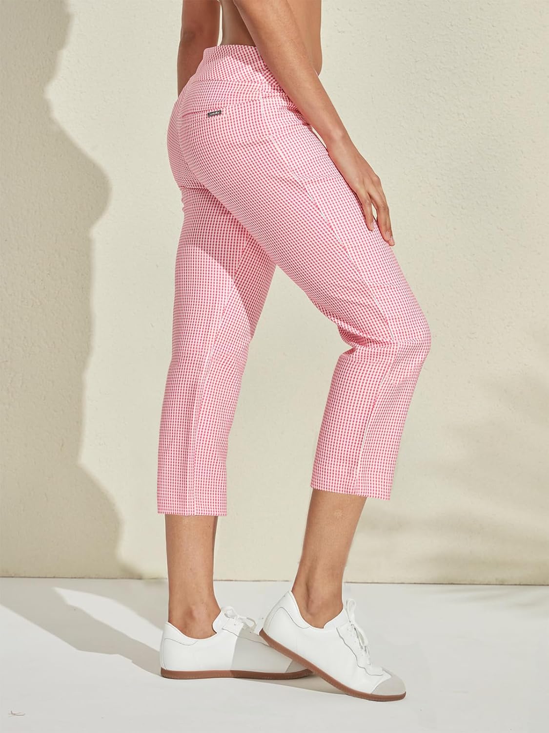 Womens Golf Plaid Pants Business Casual Checkered Capri Pant for Women Stretch Sweatpant with Pockets for Athletic Travel