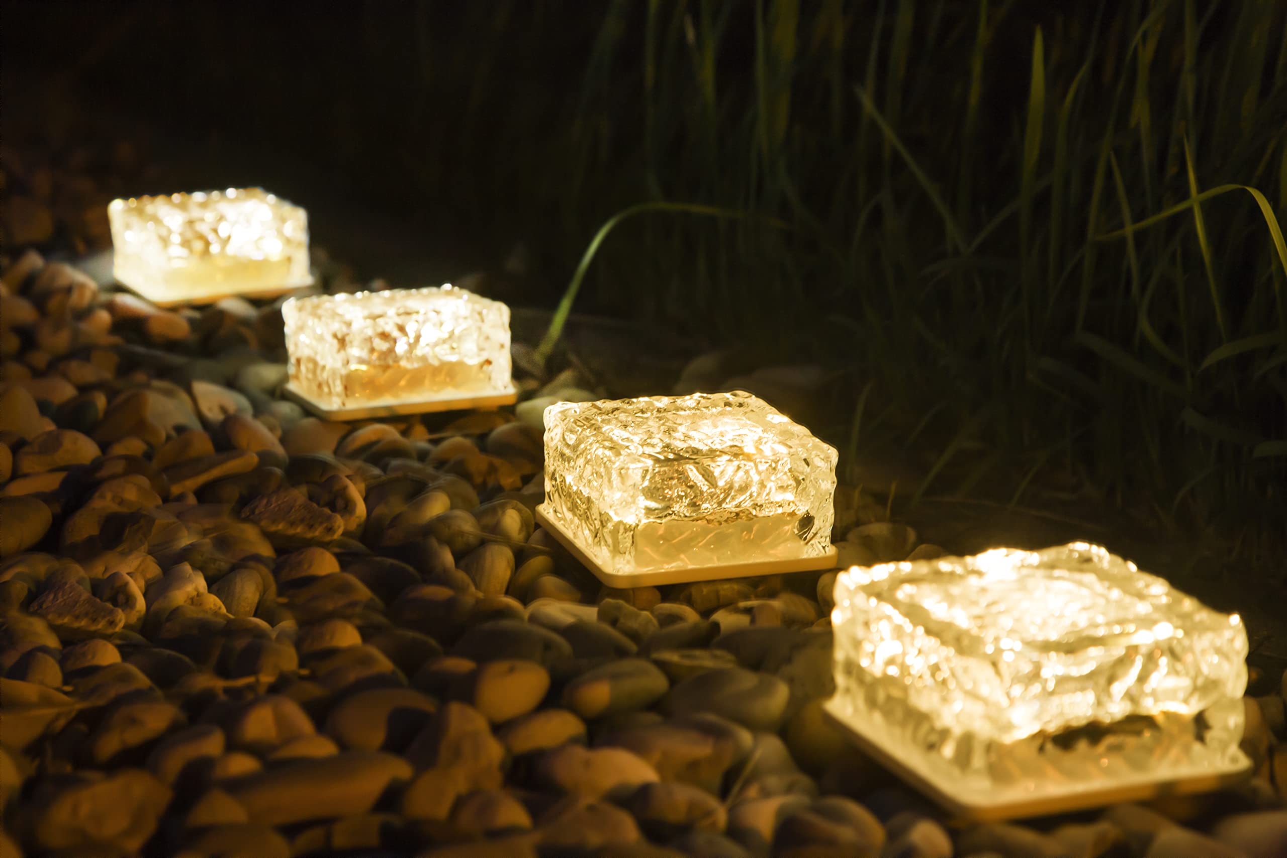 Amazon.co.jp: 翌朝まで点灯!! 10cm角ガラス4個組 GWSOLAR ガーデン