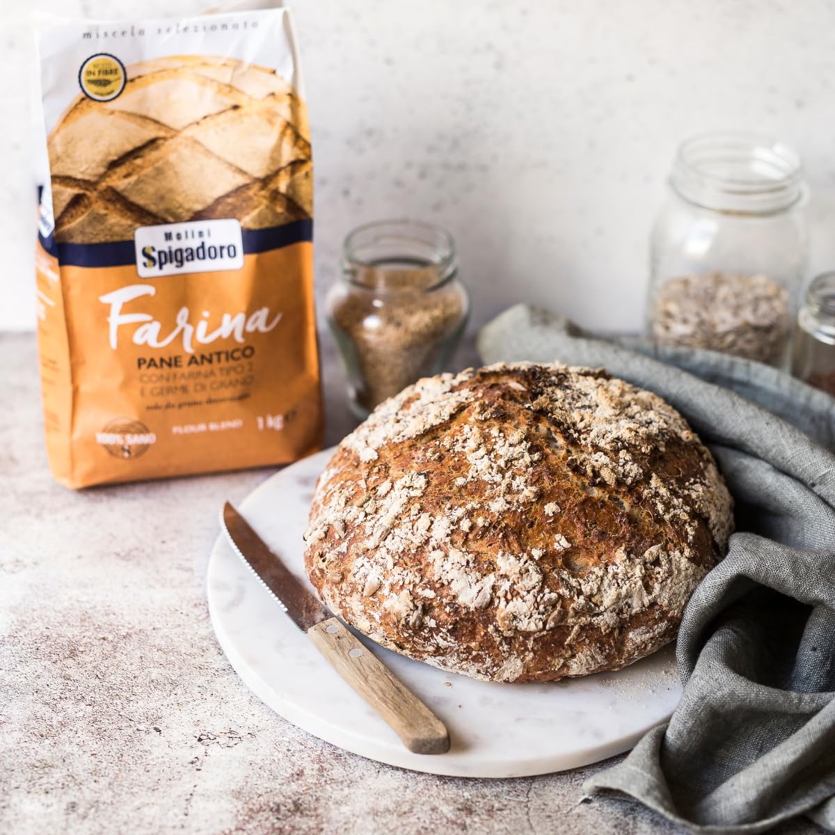 Molini Spigadoro Mix Farina Pane Antico (10 pezzi x 1kg) miscela con farina tipo 2 da grano 100% Italiano, Decorticato con germe di grano