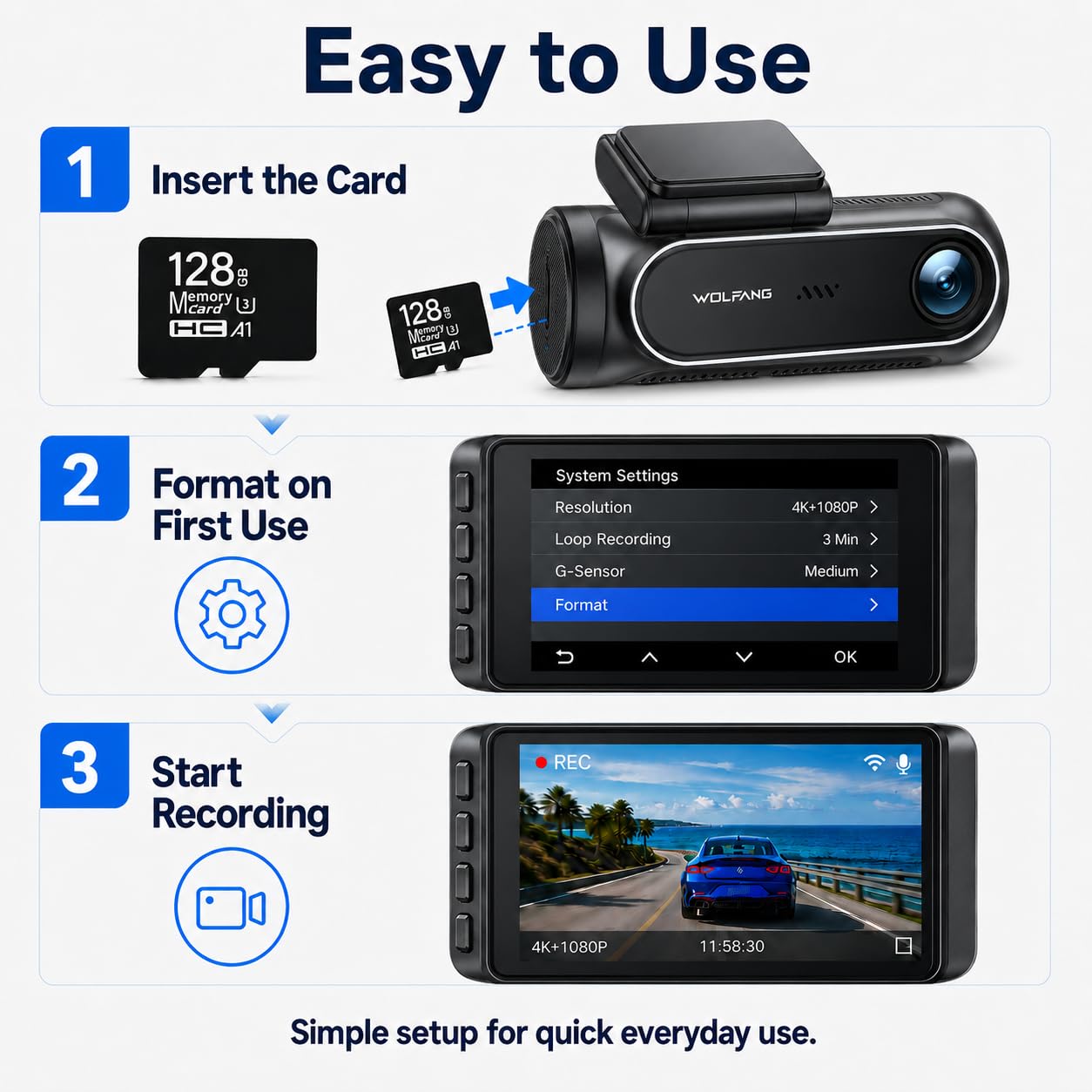 WOLFANG Tarjeta de Memoria Micro de 128 GB, Clase 10, Tarjeta TF de Alta Velocidad para cámaras Digitales, teléfonos móviles, cámara de Vida Silvestre, cámara de salpicadero, Reproductores de MP3