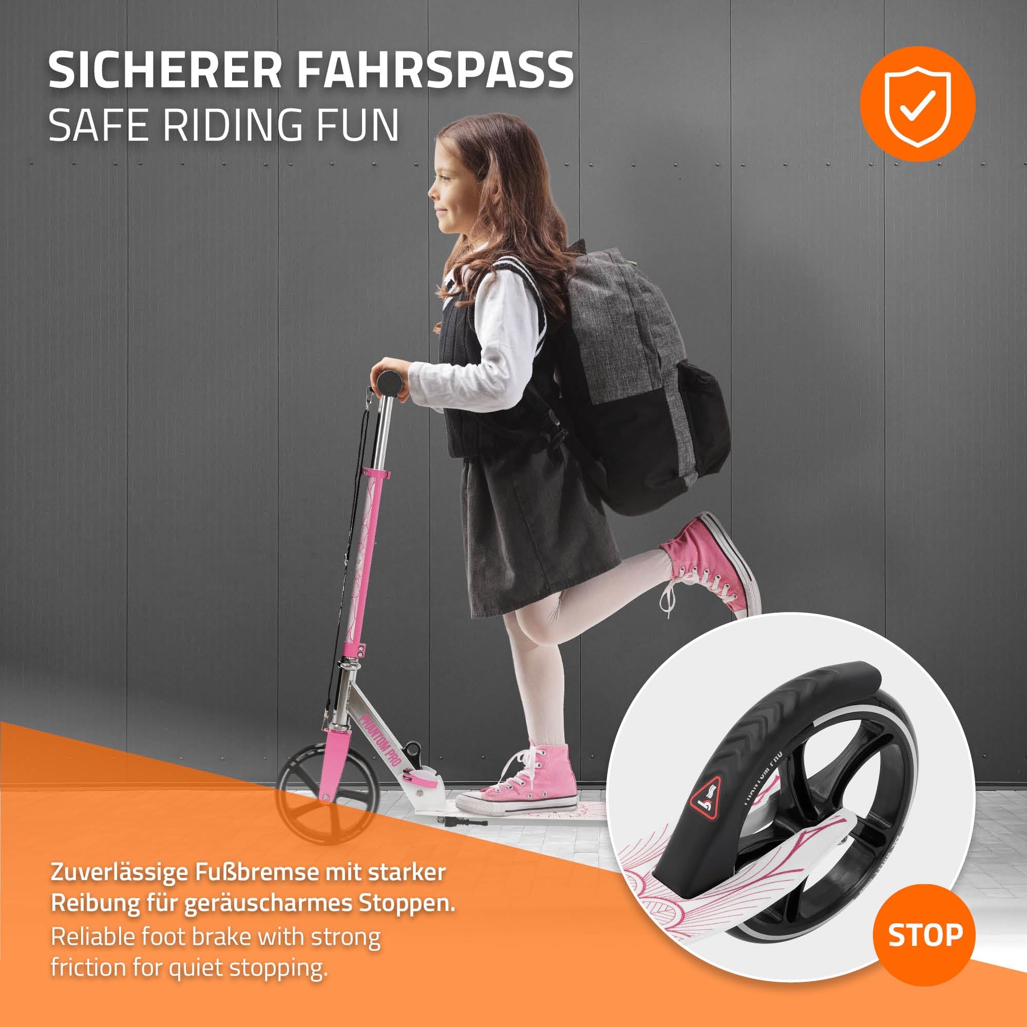 Hauki Cityroller Scooter Vert/Rose, Trottinette Pliable et Réglable en Hauteur, Roues XXL, Frein Arrière à Pédale, pour Enfants Adultes, Modèle Urbaine avec Béquille Sangle Transport Sécurité Stable