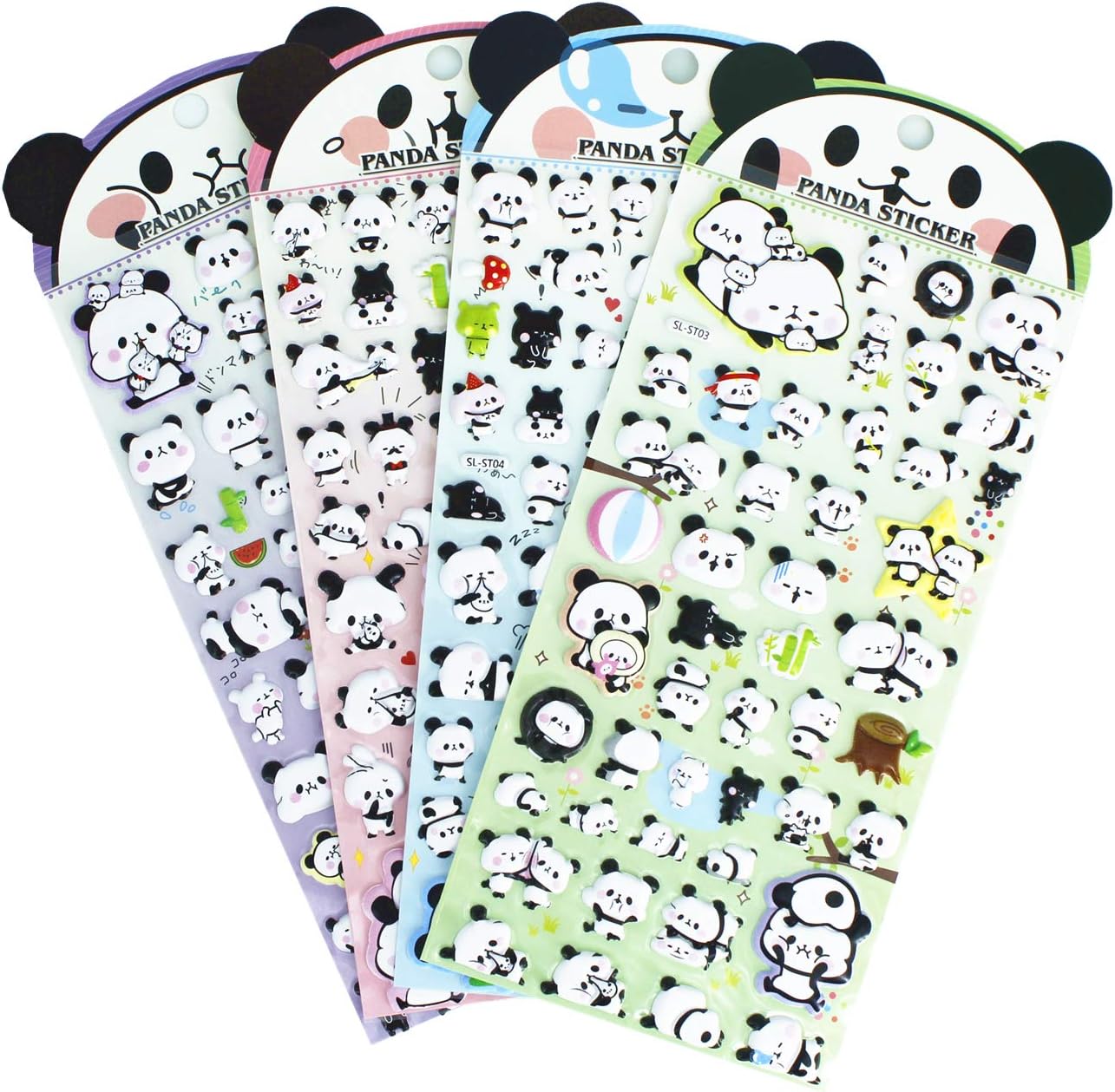 HighMount Panda Stickers 4 Sheets with Pandas Faces Stickers and Bamboo Decals for Kids Scarpbooking Crafts - 200 Stickers