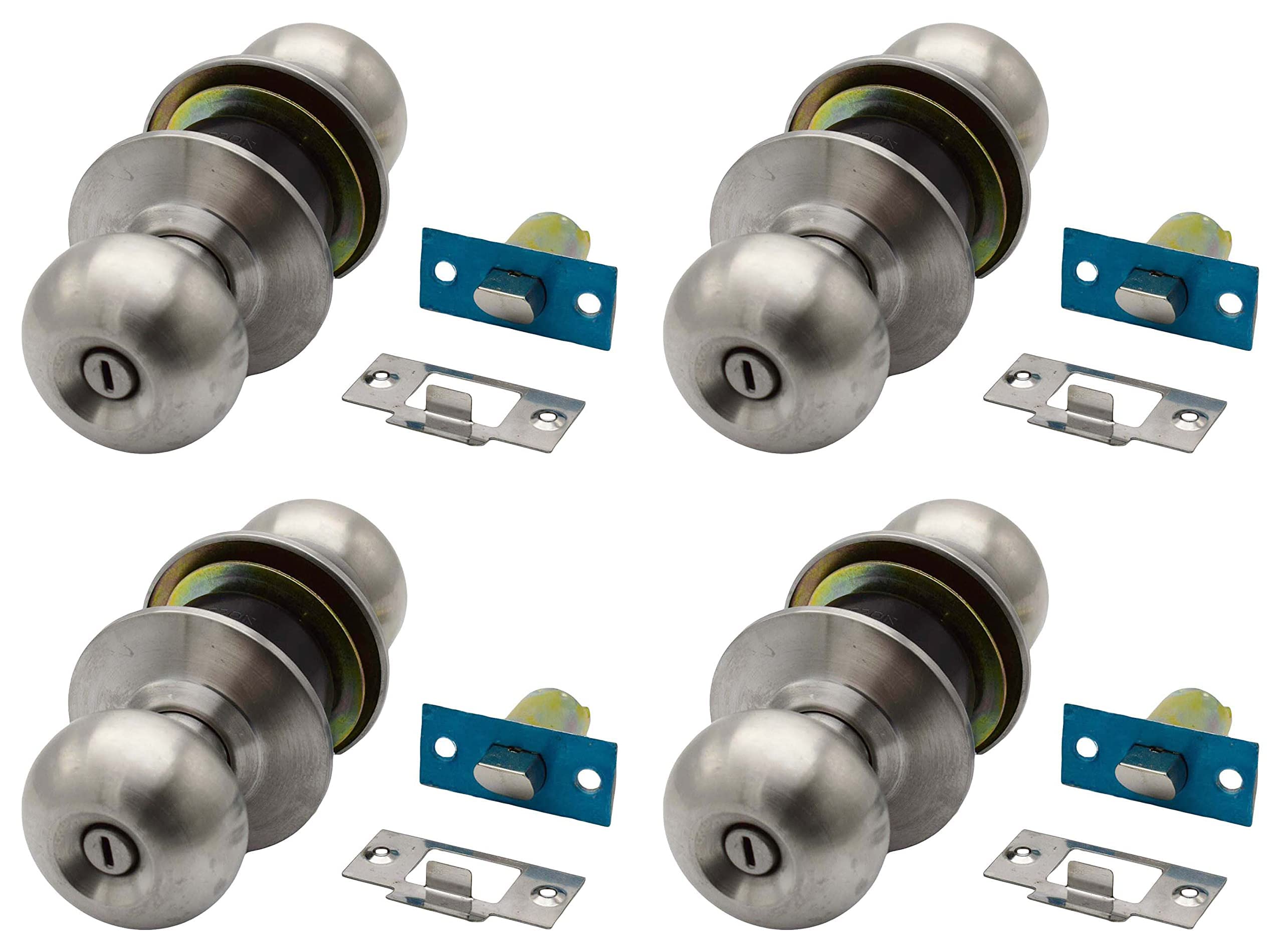 RAB Cylindrical Lock Stainless Steel Door Cylinder Lock for Main Doors (Code:- Without Key, Finish- Matt, Pack of 4 Set Lock)