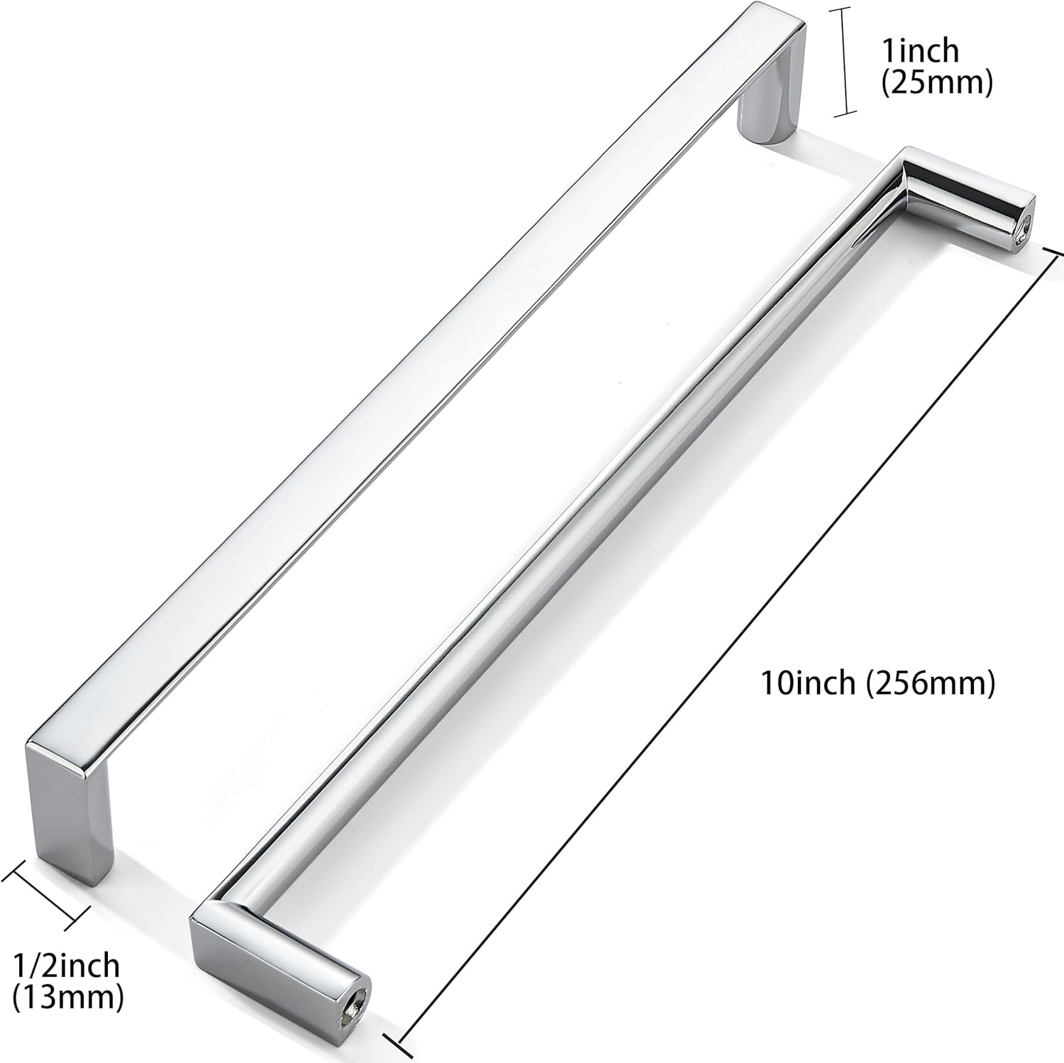 khtumeware 5 Pack 10 Inch Polished Chrome Square Cabinet Pulls Kitchen Cabinet Handles Cabinet Hardware Drawer Pulls for Dresser Cupboard