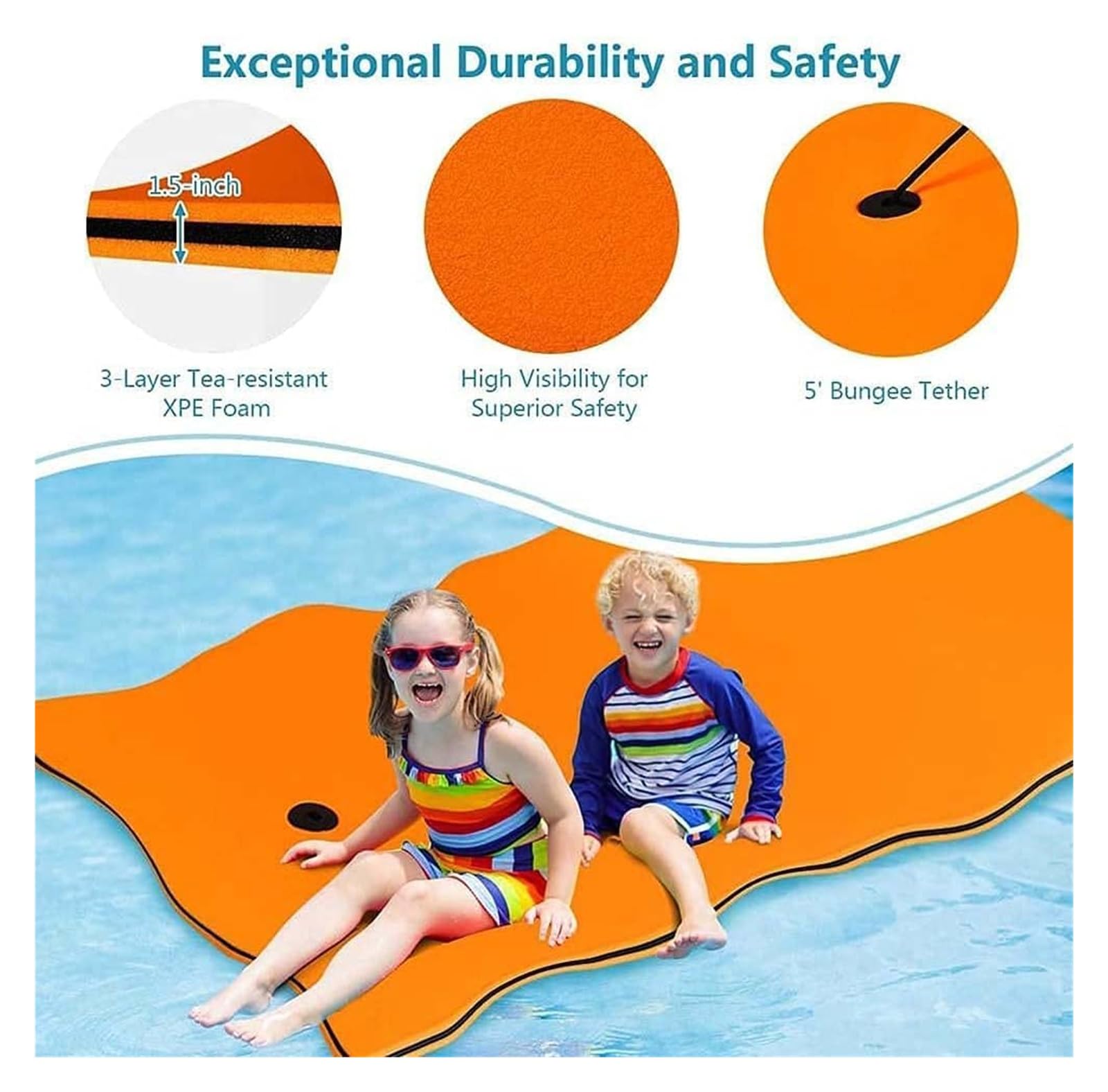 Materassino galleggiante in schiuma gialla per adulti, 2,7 m x 1,4 m x 3,3 cm, perfetto per attività in piscina, lago, mare, divertimento e relax