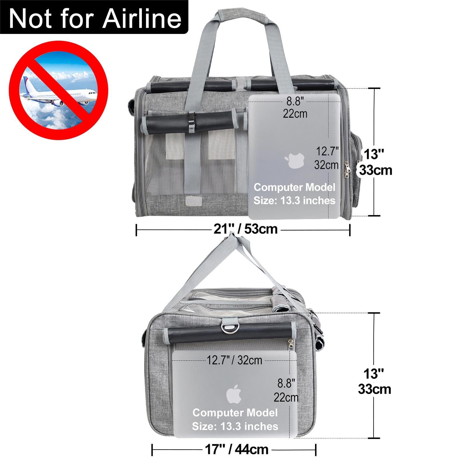 Trasportino Doppio per 2 Gatti con Ruote – 2-in-1 Grande Trasportino Trolley per Due Gatti, Tessuto Traspirante e Antigraffio – Ideale per Viaggi in Auto,Veterinario (53Lx44Bx33H cm)