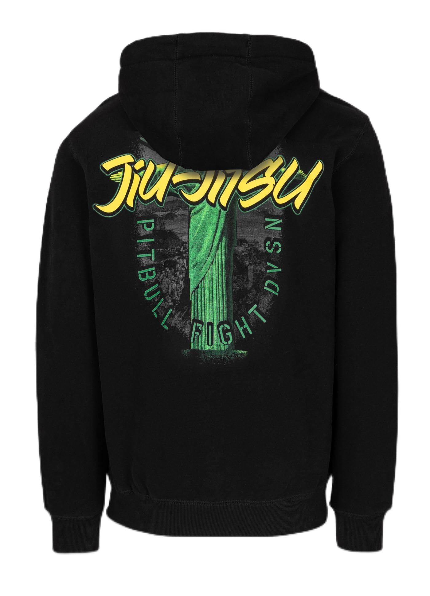 PITBULL Męska bluza z kapturem BJJ Fight DVSN – męska bluza z kapturem z nadrukiem Jiu-Jitsu, sportowy sweter treningowy, streetwear, regularny krój, wygodna bluza z kapturem z kieszenią typu kangurka