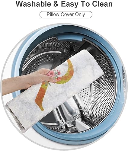 Miniatura 3 de TiuKiu Fundas de almohada personalizadas con monograma floral dorado de 22 x 22 pulgadas diseño de flores de rosas de acuarela letra R decoración de