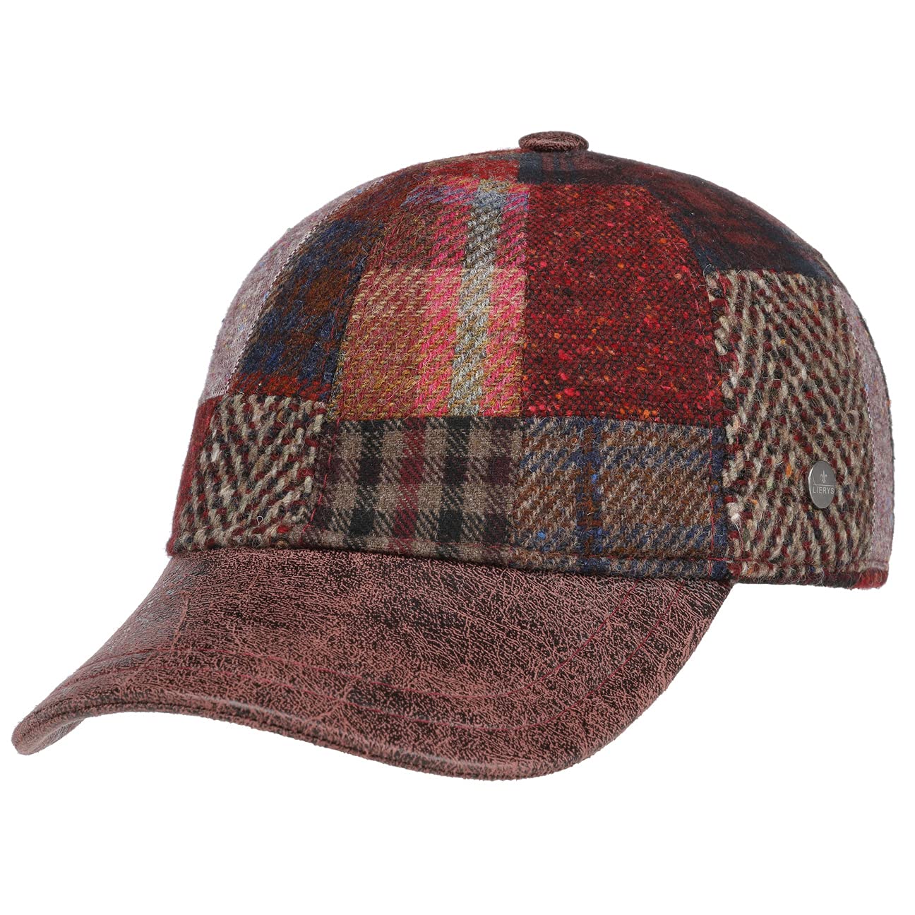 Lierys Patchwork Wool Strapback Baseball Cap 100% Virgin Wool Made in Italy Men Autumn Winter Red