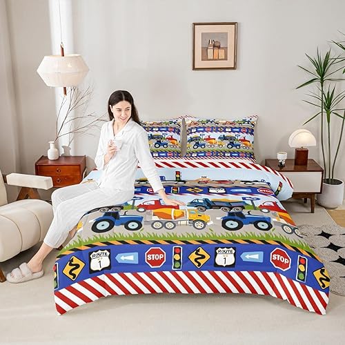 Miniatura 10 de Manfei Juego de edredón de dibujos animados para niños, tamaño individual, lindo juego de ropa de cama con globo aerostático para niños y niñas,