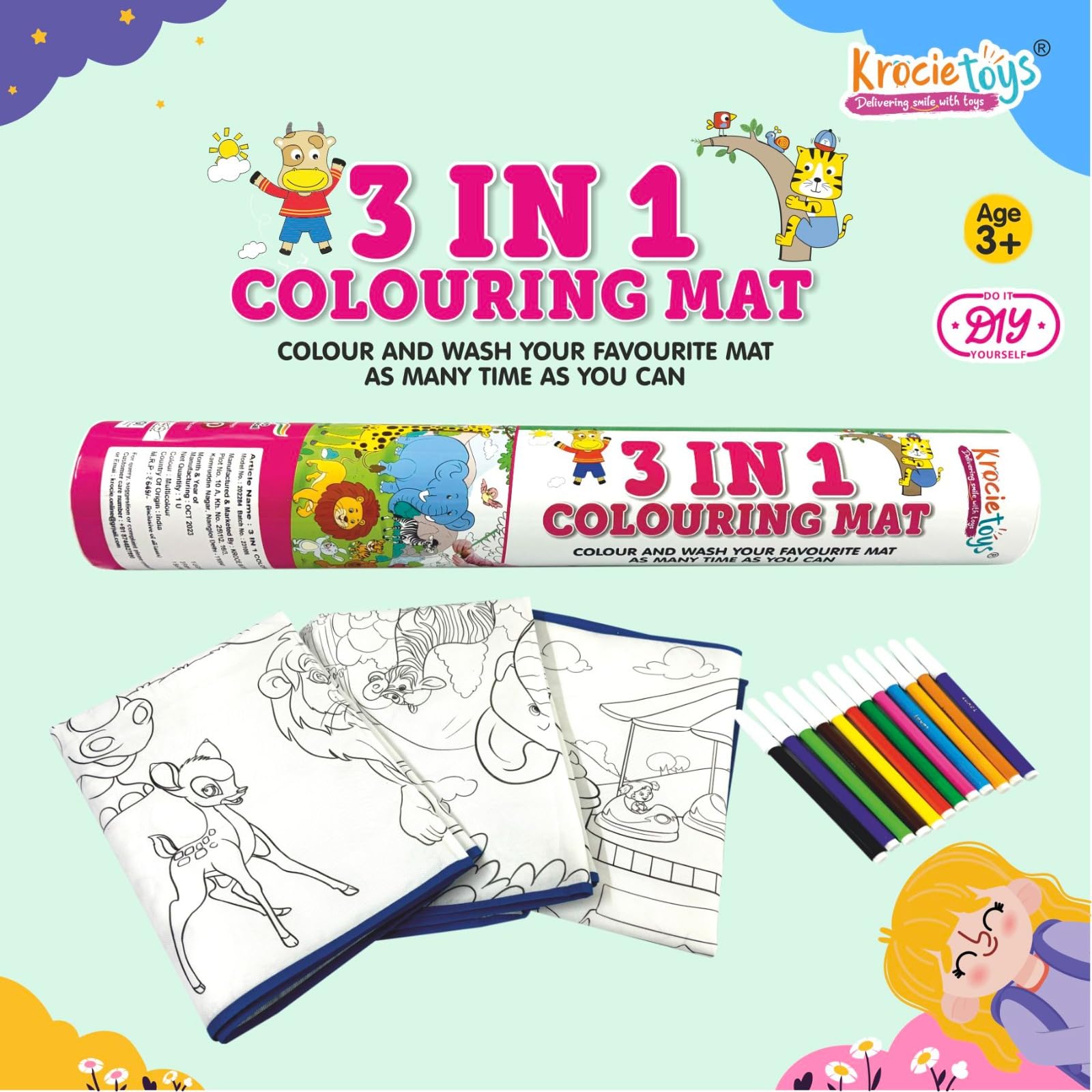 KROCIETOYS 3in1 Colouring MAT for Kids Reusable and Washable 3 Jumbo Size Big MATS (40 * 28inches) and 12 Sketch Pen for Colouring,Learning and Educational Doodle Mat for 3+ Age (B0CZ8V3L9M) Amazon Price History, Amazon Price Tracker